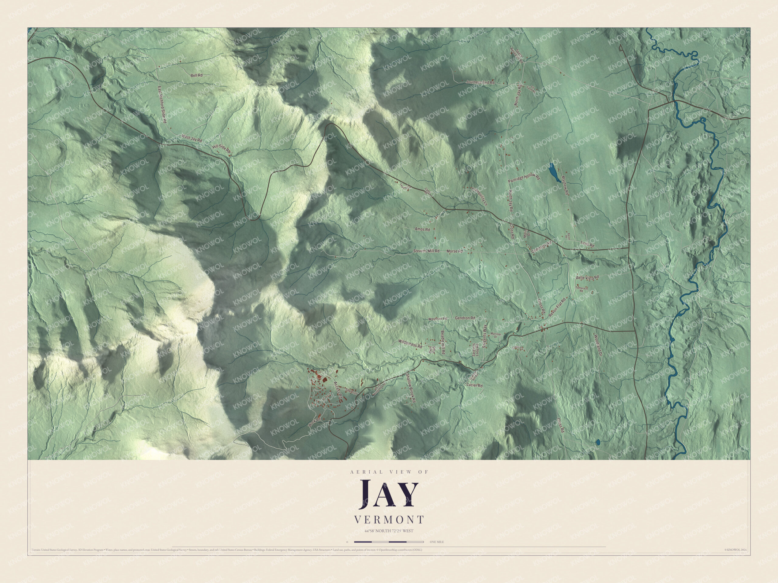Protected watermarked complete map of Jay, Vermont