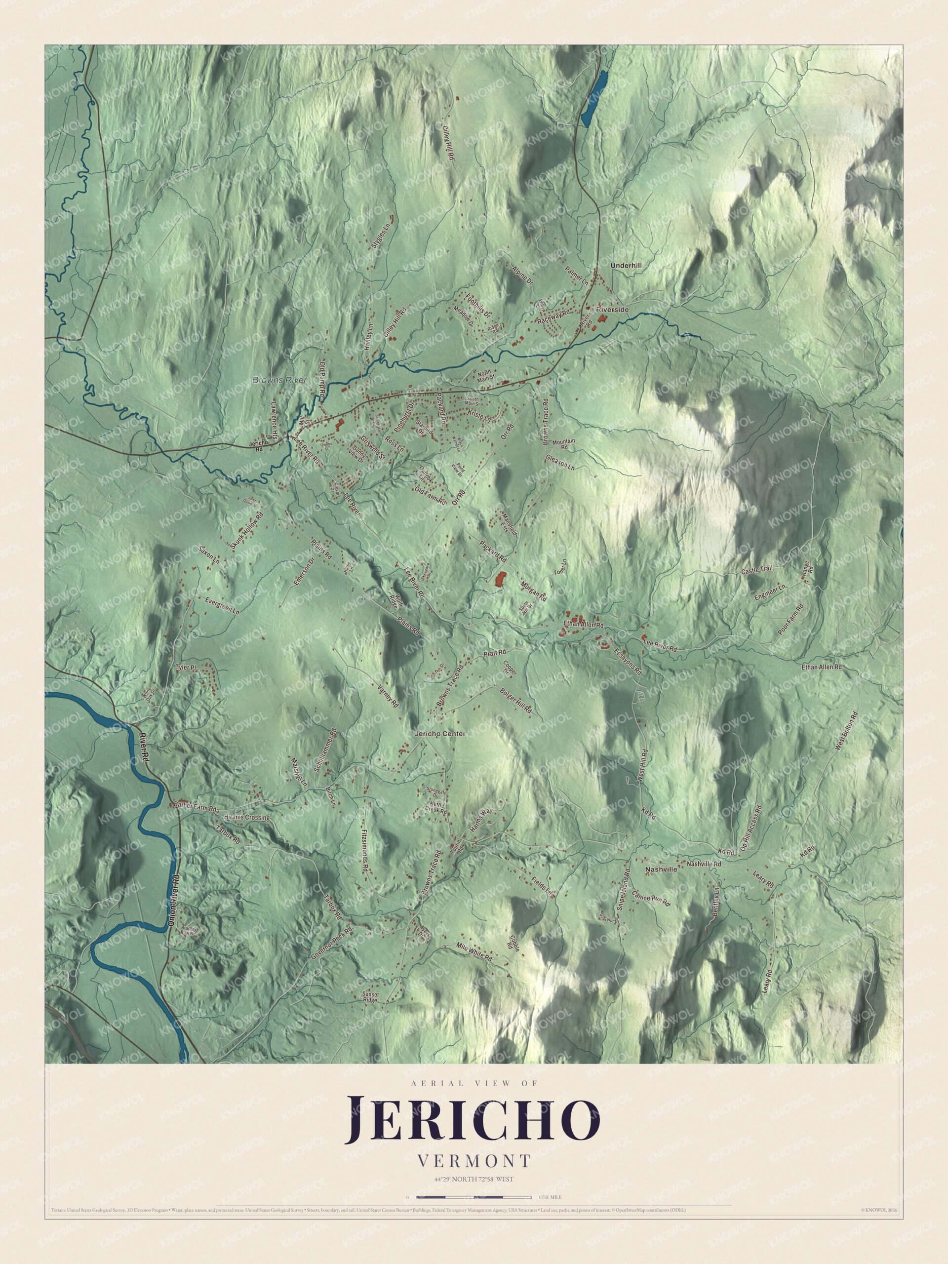 Protected watermarked complete map of Jericho, Vermont