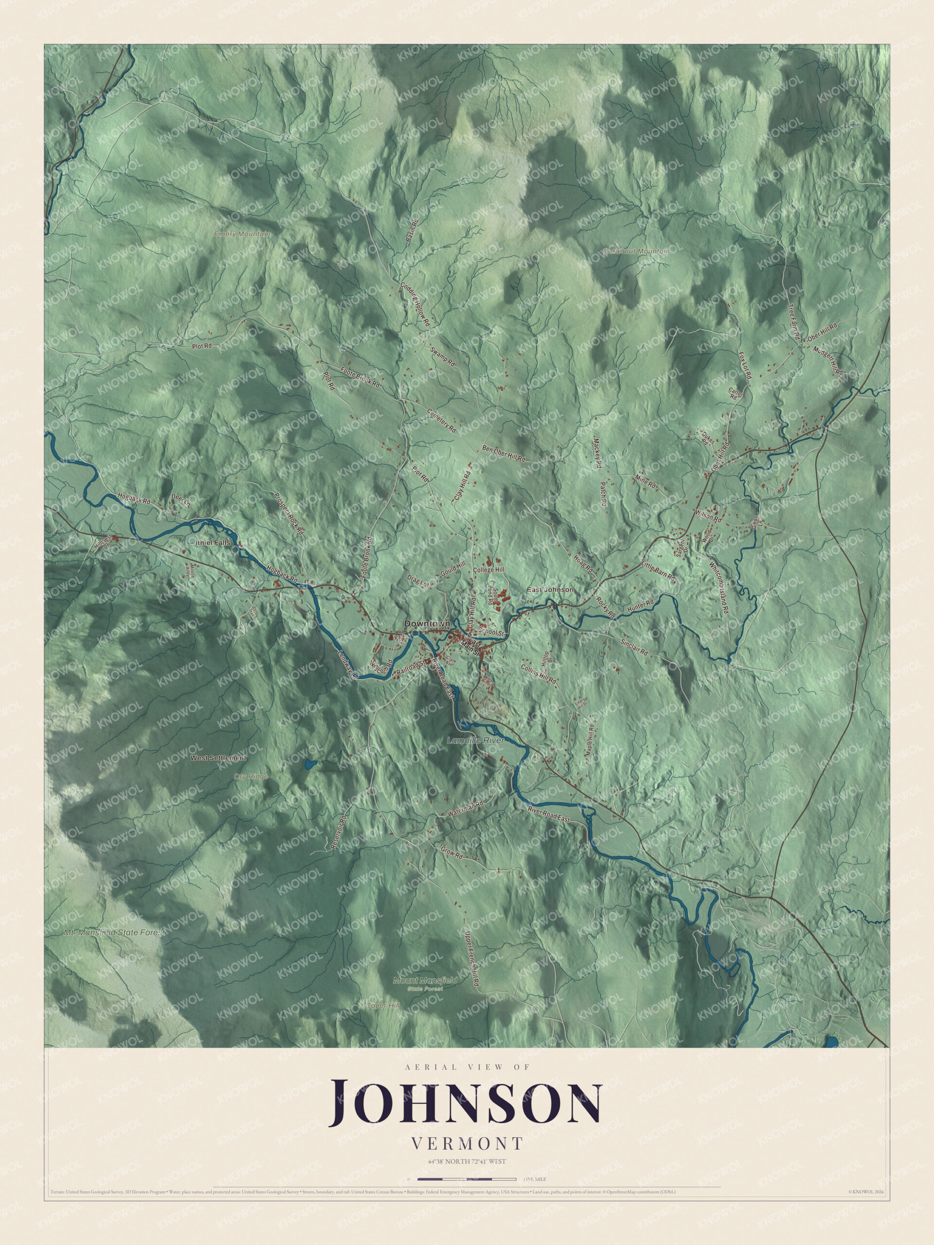 Protected watermarked complete map of Johnson, Vermont