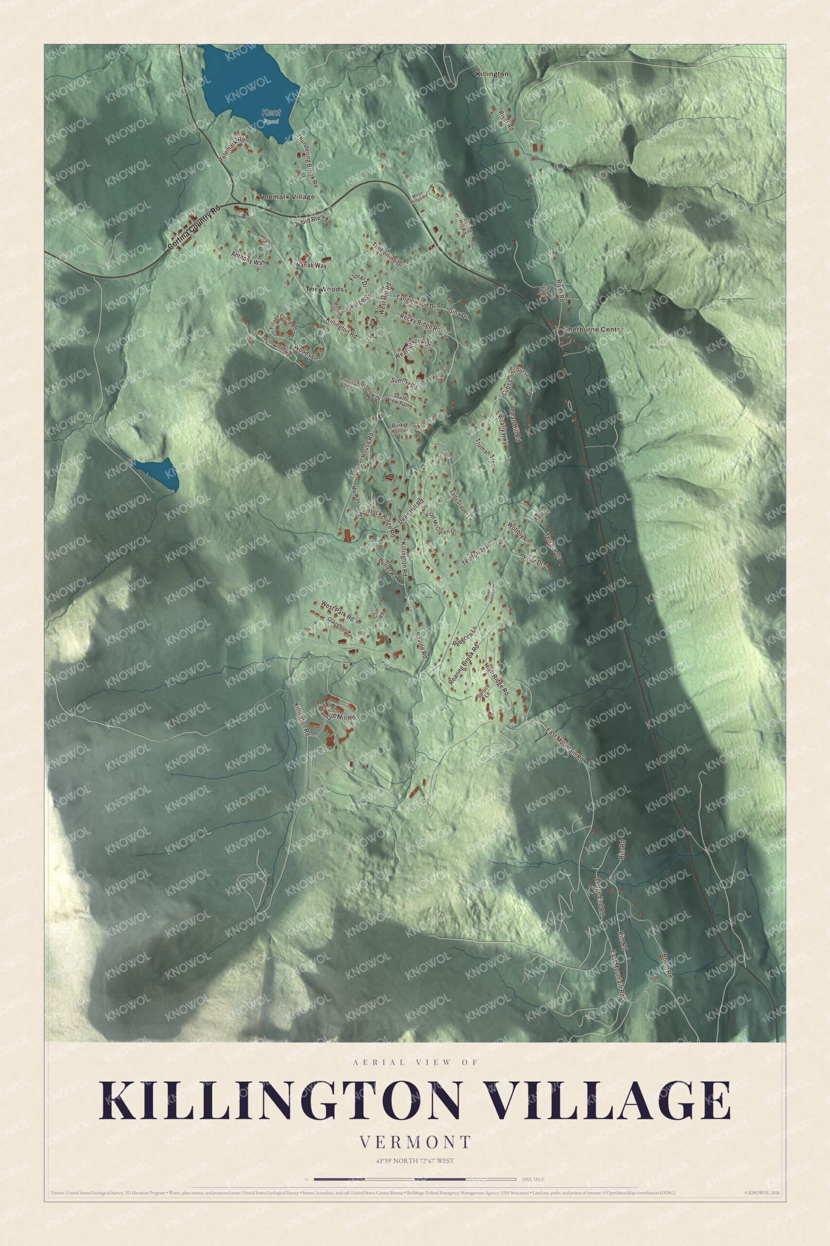 Protected watermarked complete map of Killington Village, Vermont