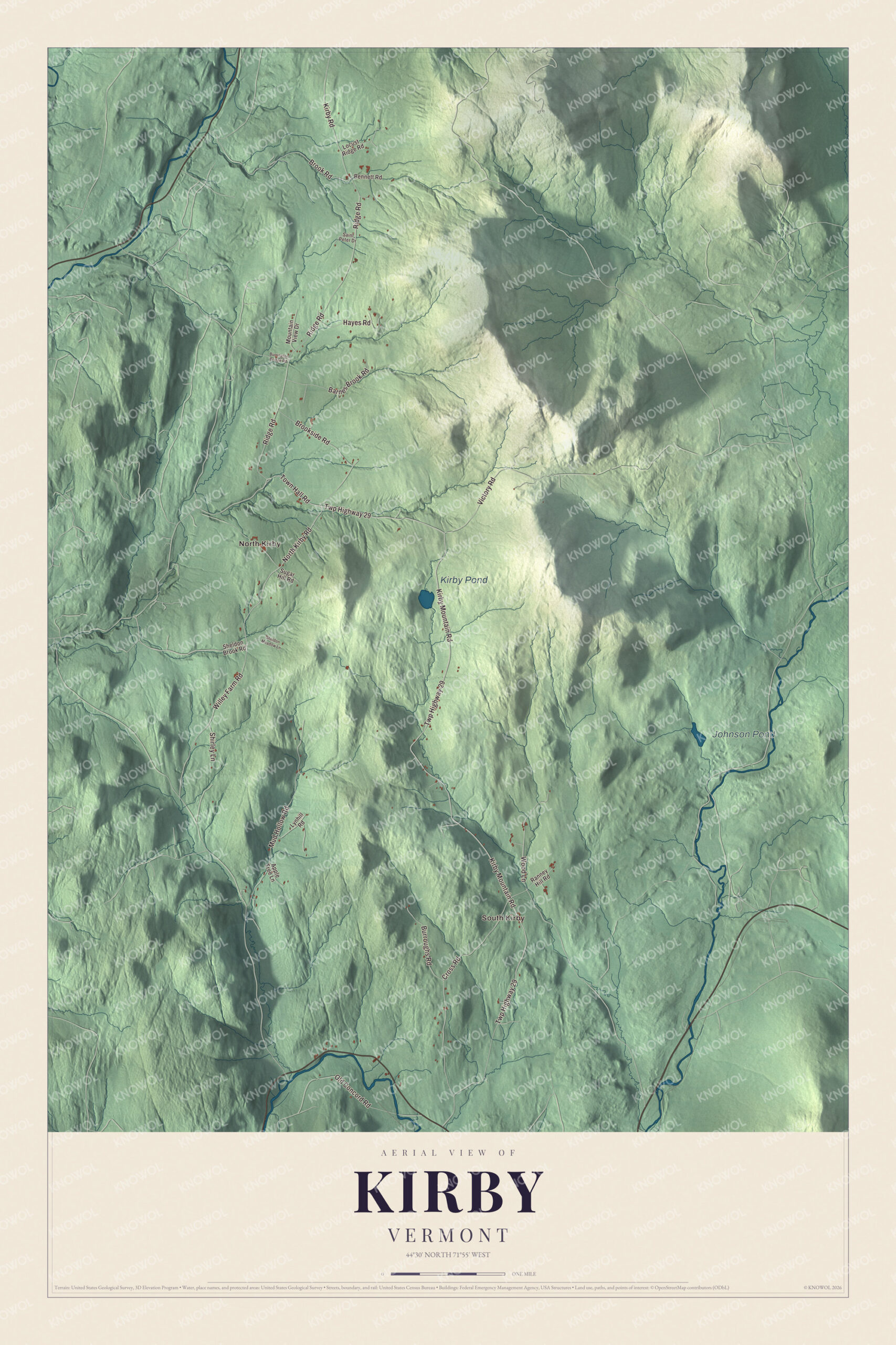 Protected watermarked complete map of Kirby, Vermont