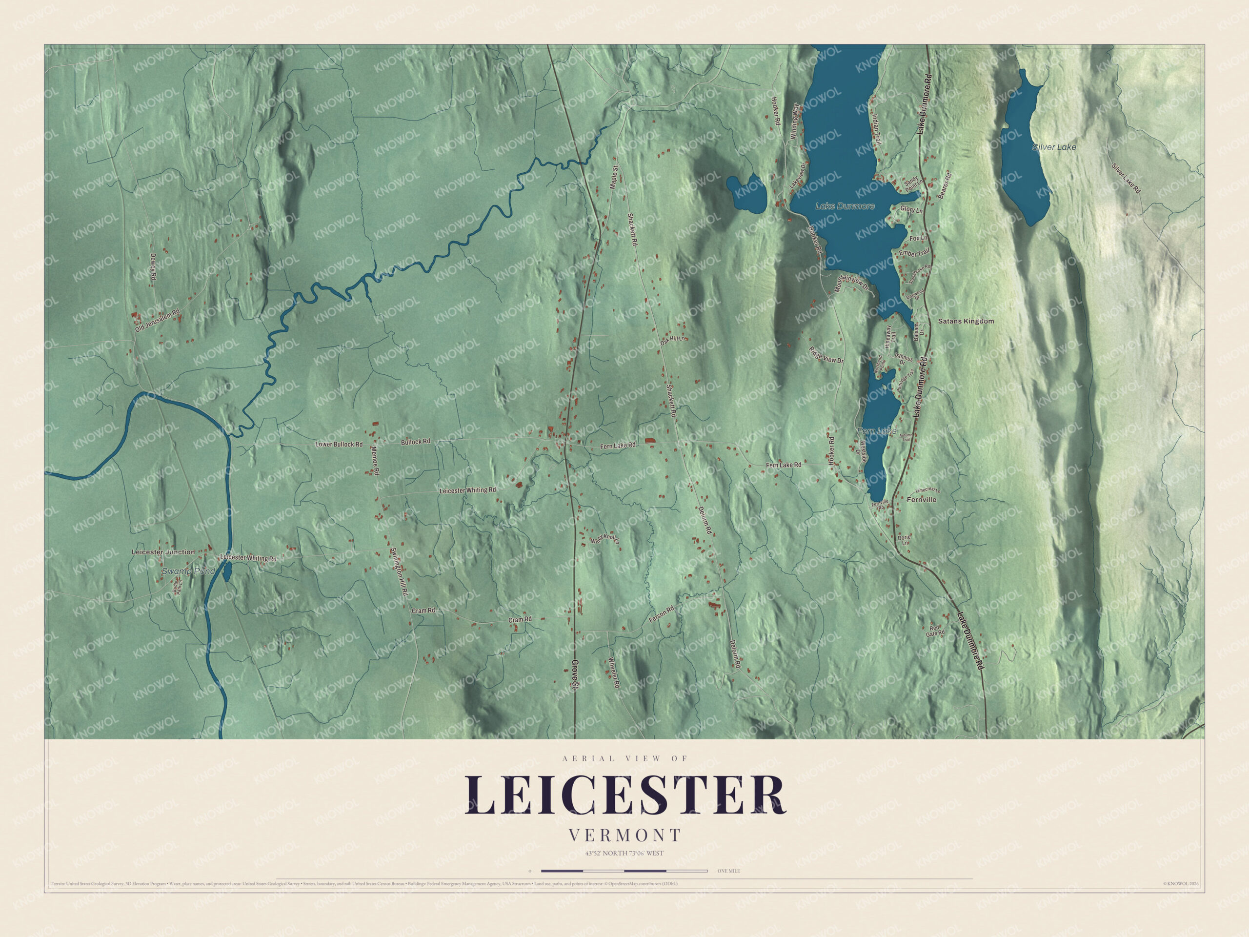 Protected watermarked complete map of Leicester, Vermont
