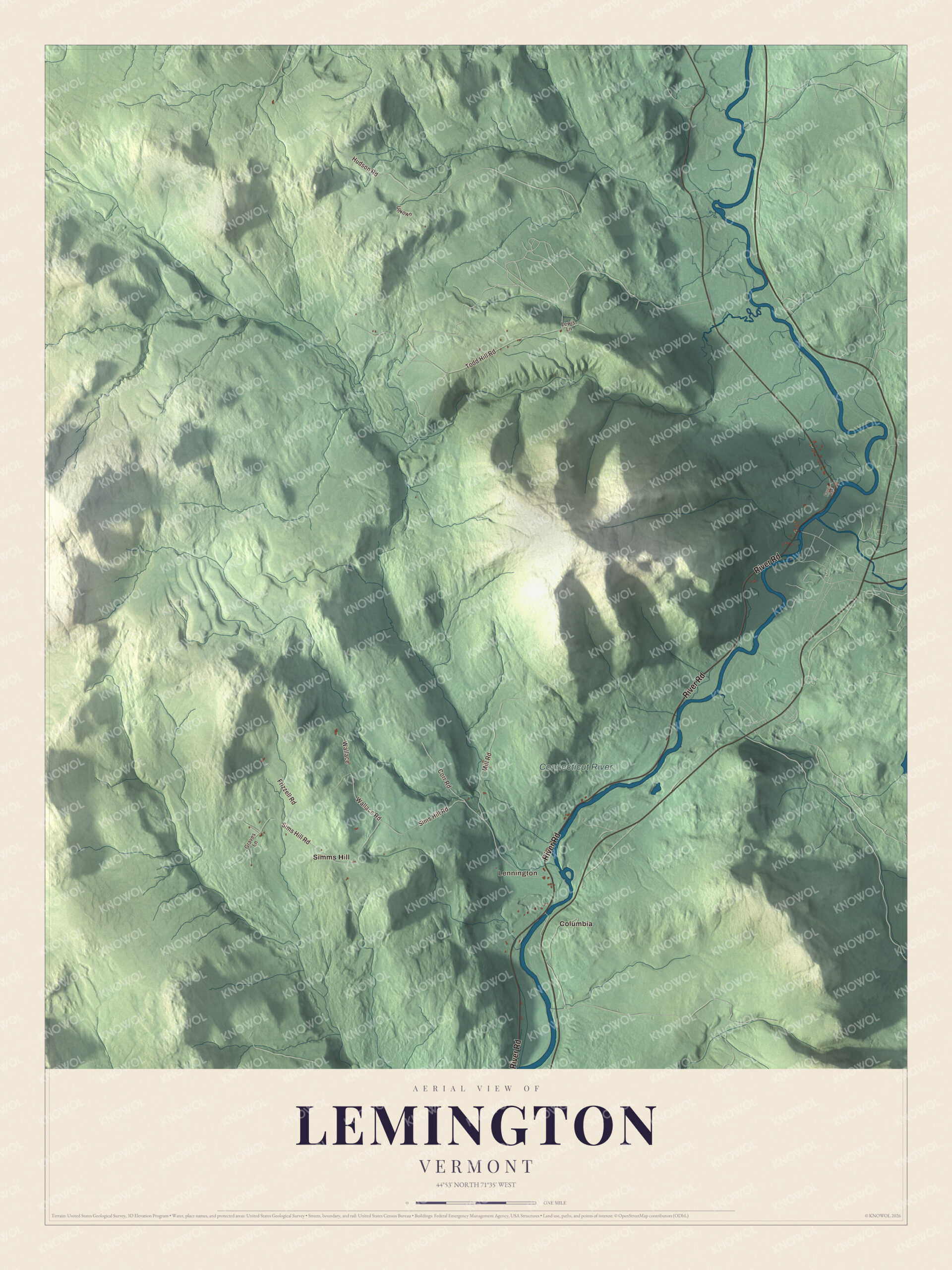 Protected watermarked complete map of Lemington, Vermont