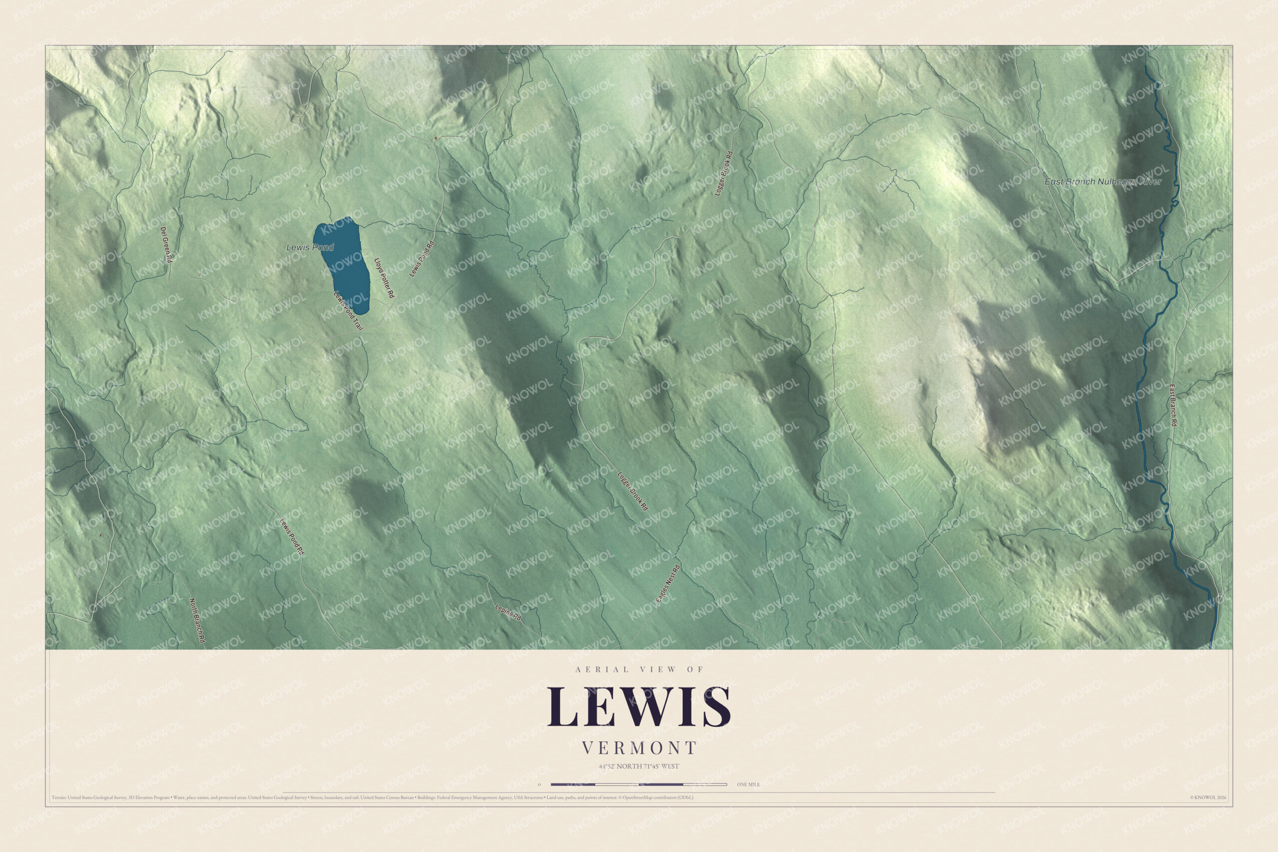 Protected watermarked complete map of Lewis, Vermont