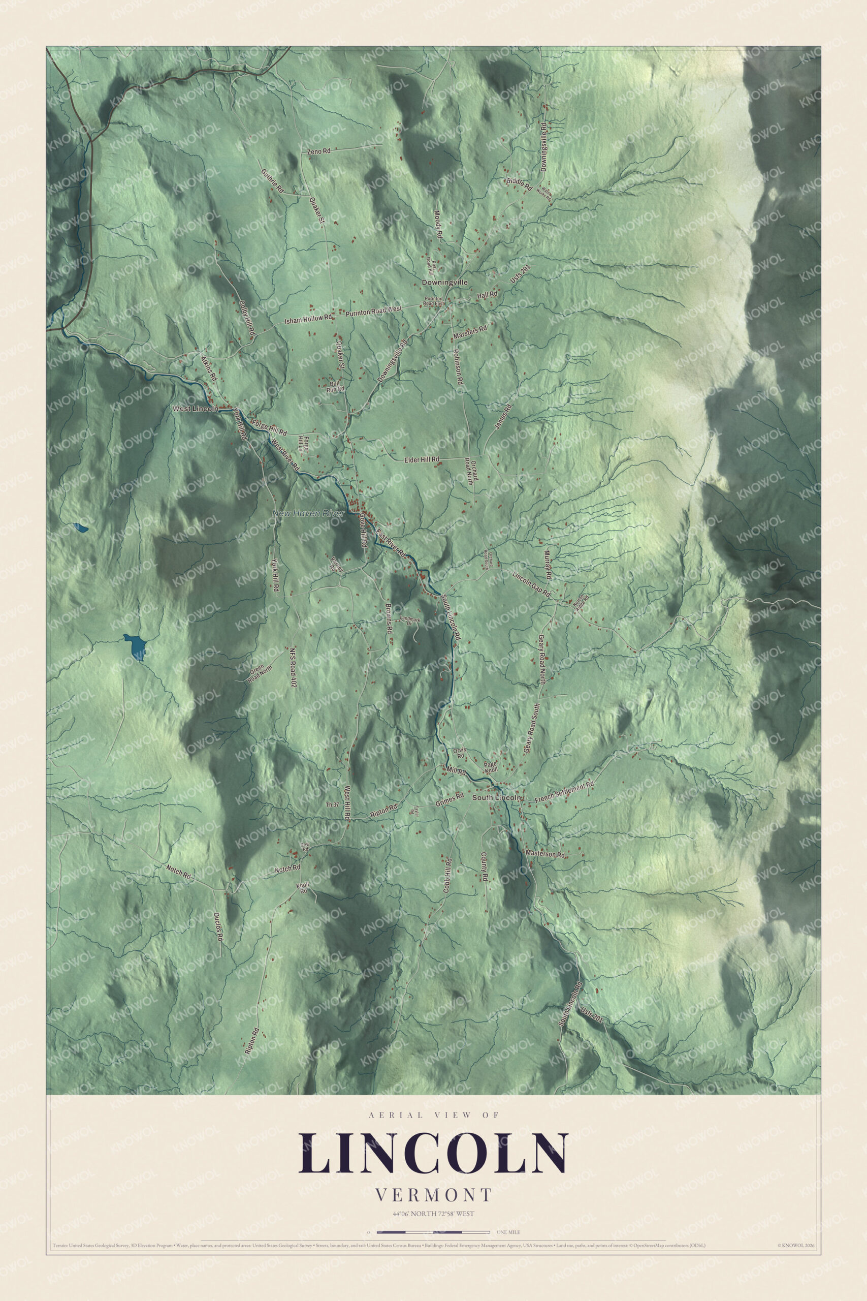 Protected watermarked complete map of Lincoln, Vermont