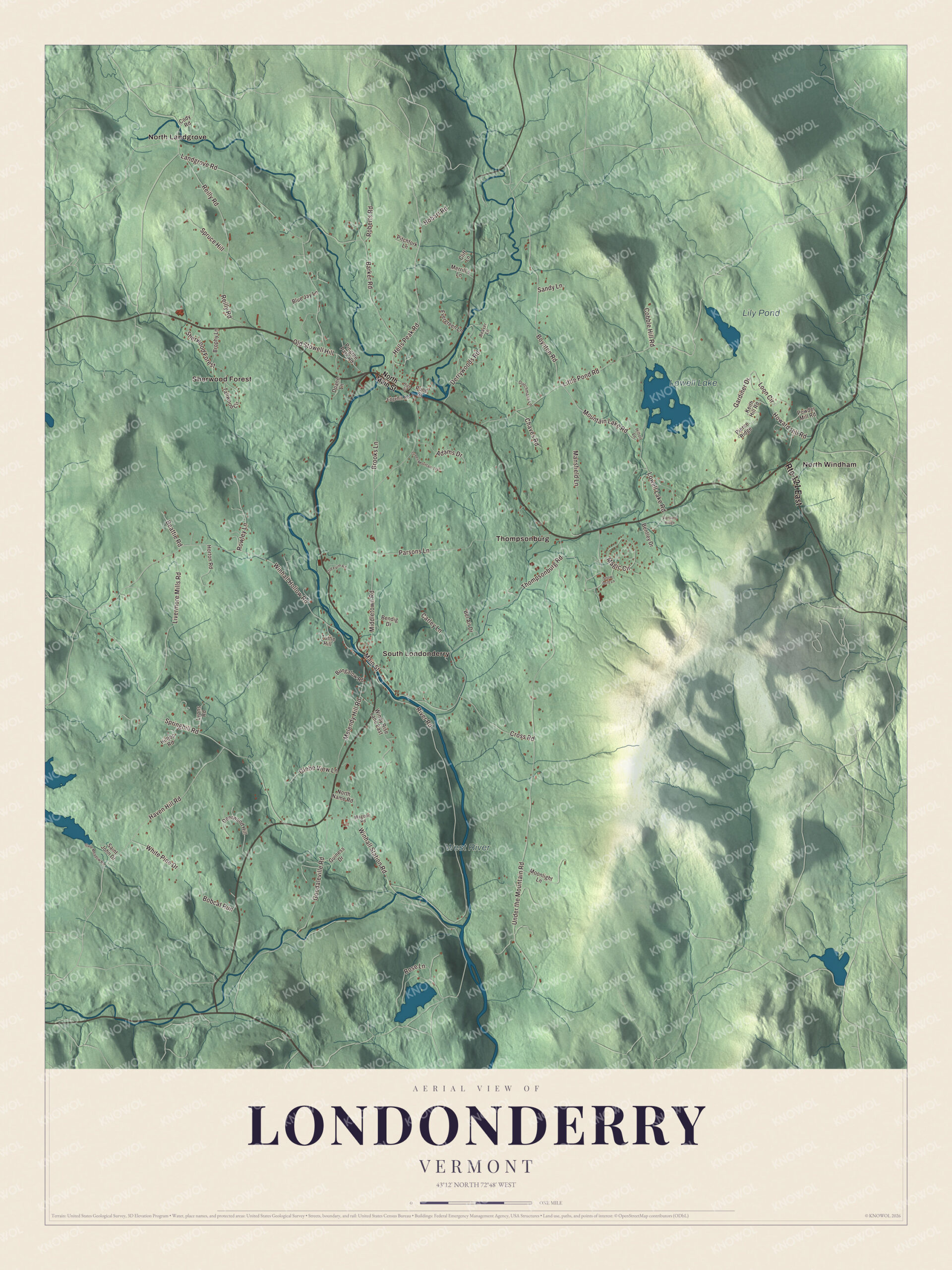 Protected watermarked complete map of Londonderry, Vermont