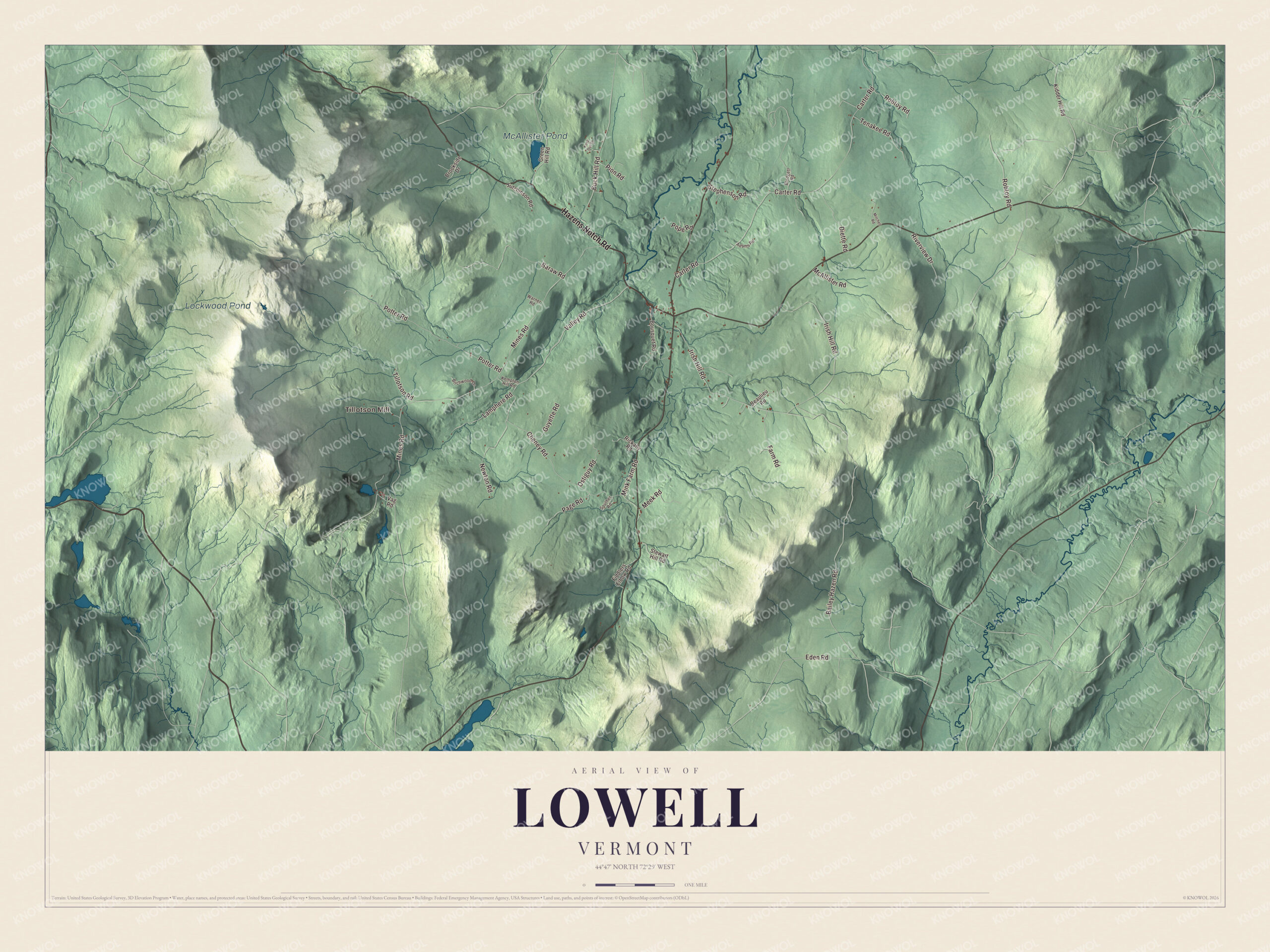 Protected watermarked complete map of Lowell, Vermont