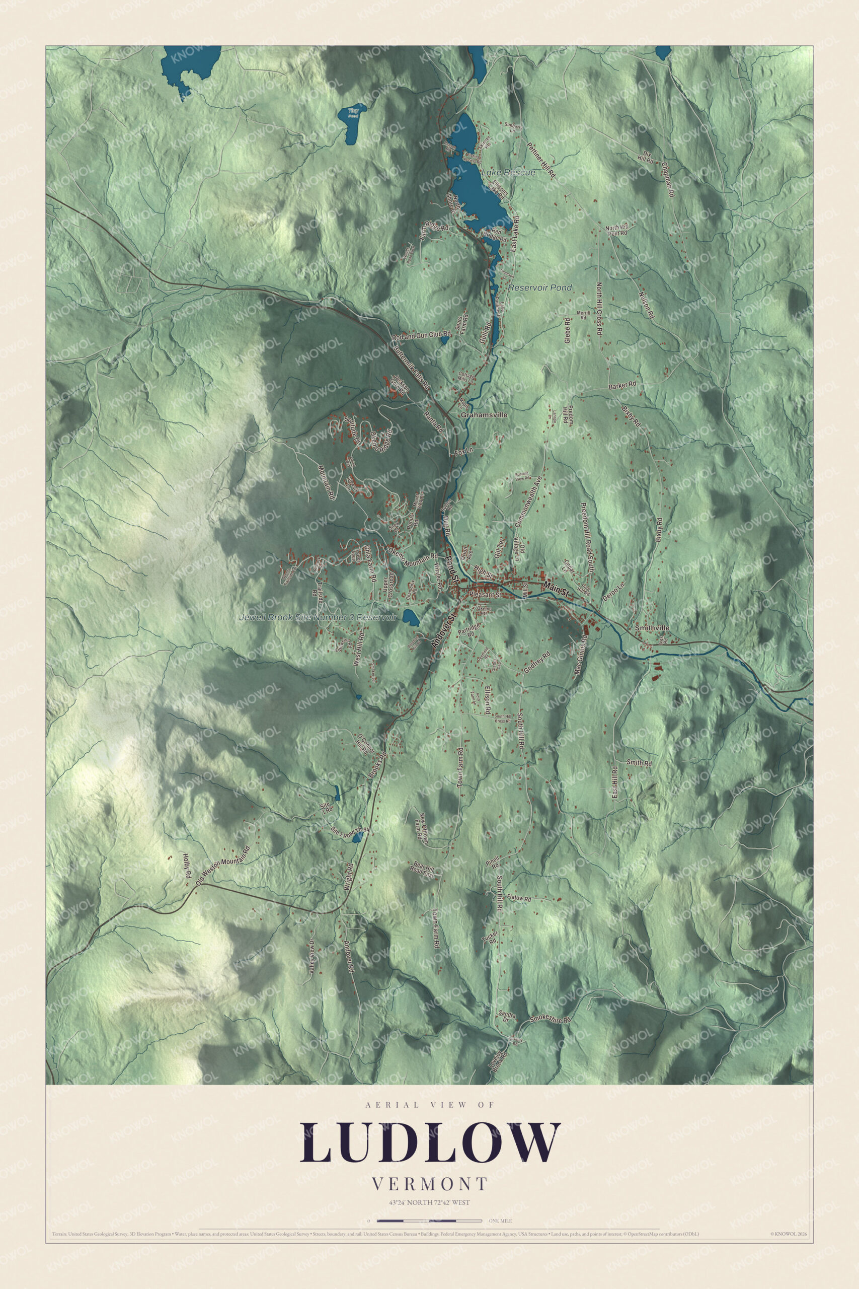 Protected watermarked complete map of Ludlow, Vermont