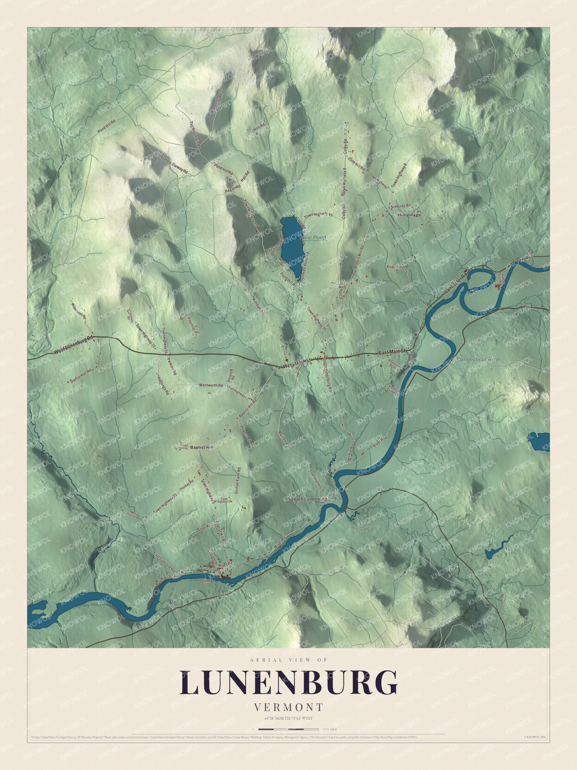 Protected watermarked complete map of Lunenburg, Vermont
