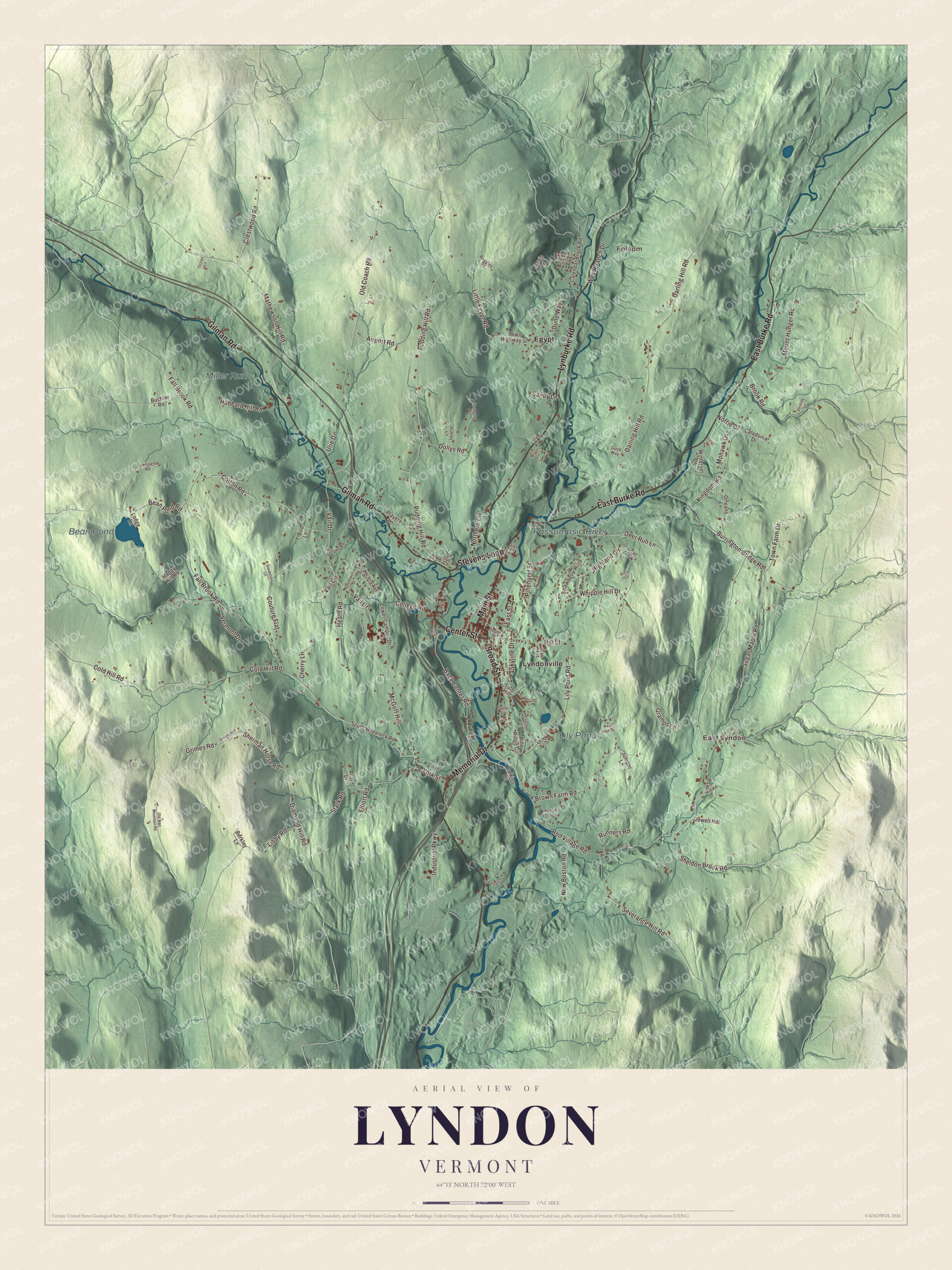 Protected watermarked complete map of Lyndon, Vermont