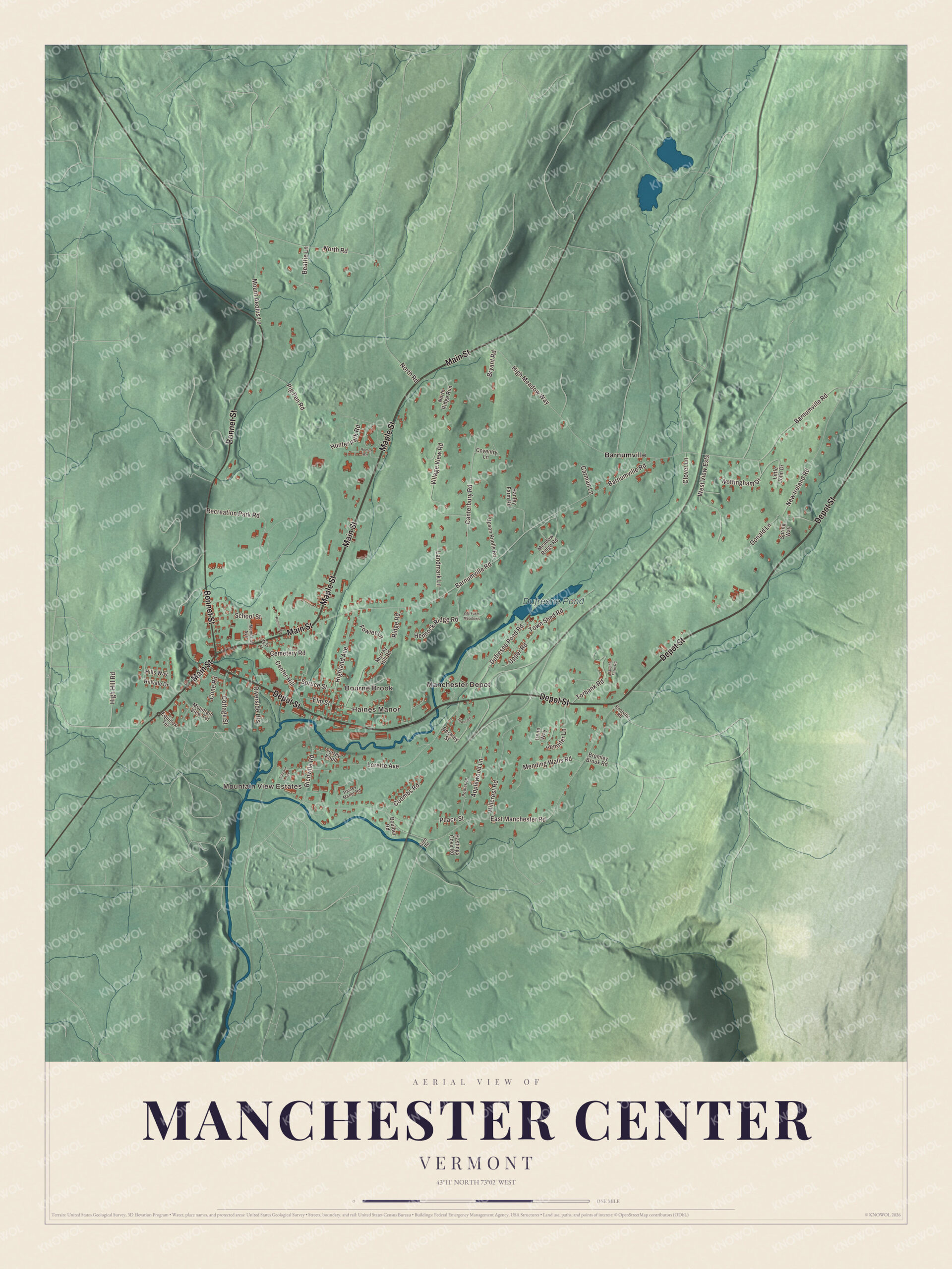 Protected watermarked complete map of Manchester Center, Vermont