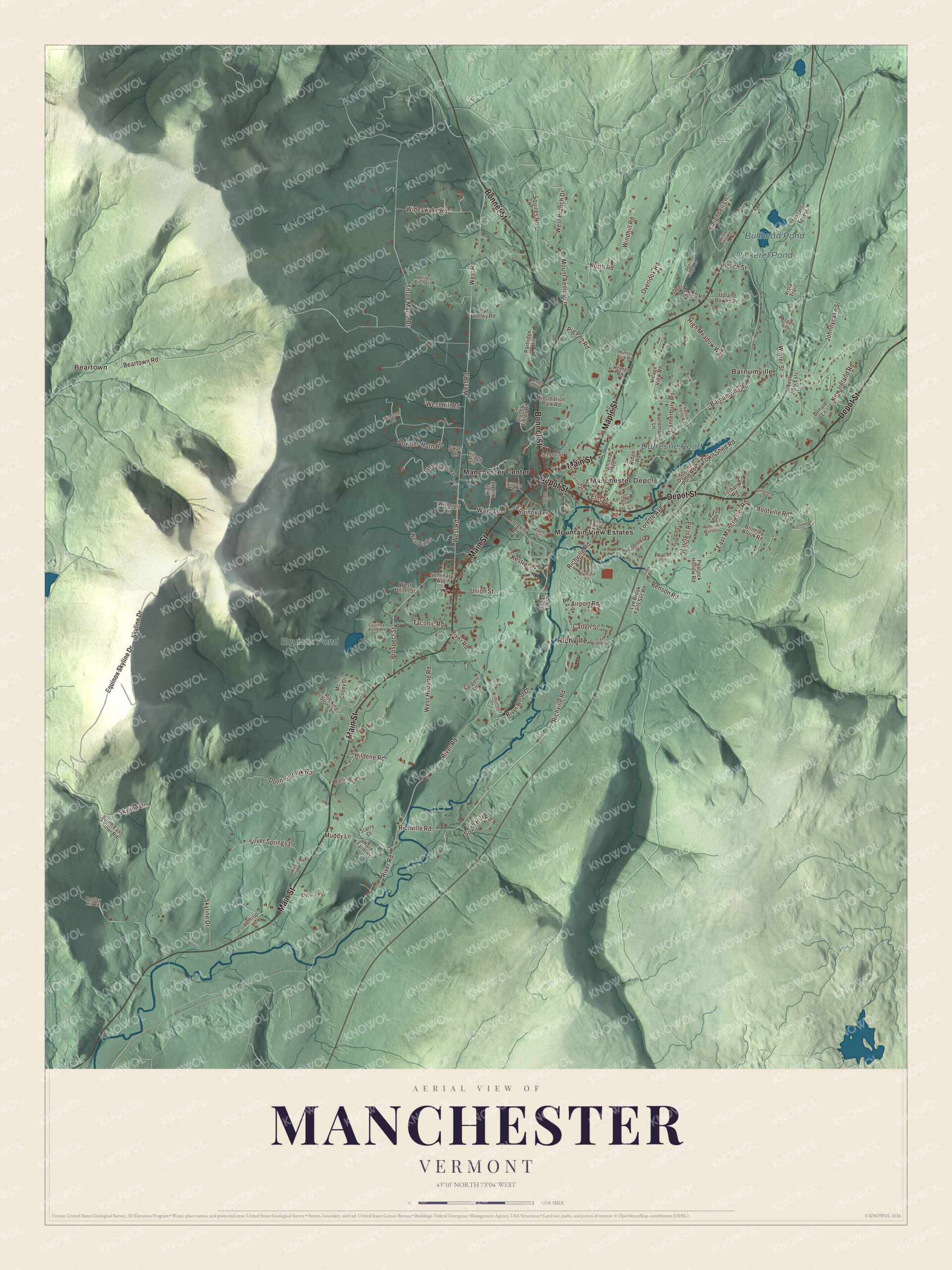 Protected watermarked complete map of Manchester, Vermont