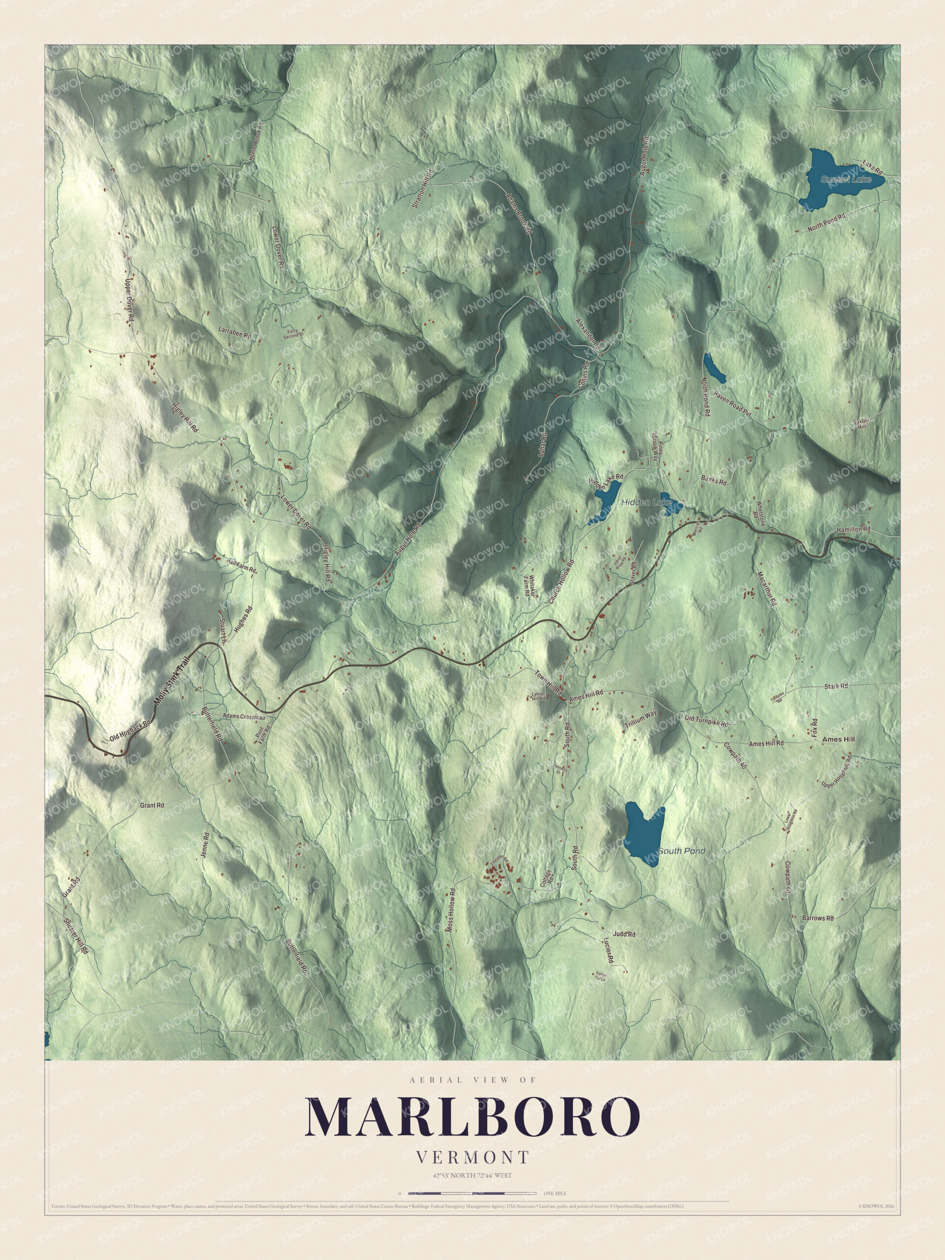 Protected watermarked complete map of Marlboro, Vermont