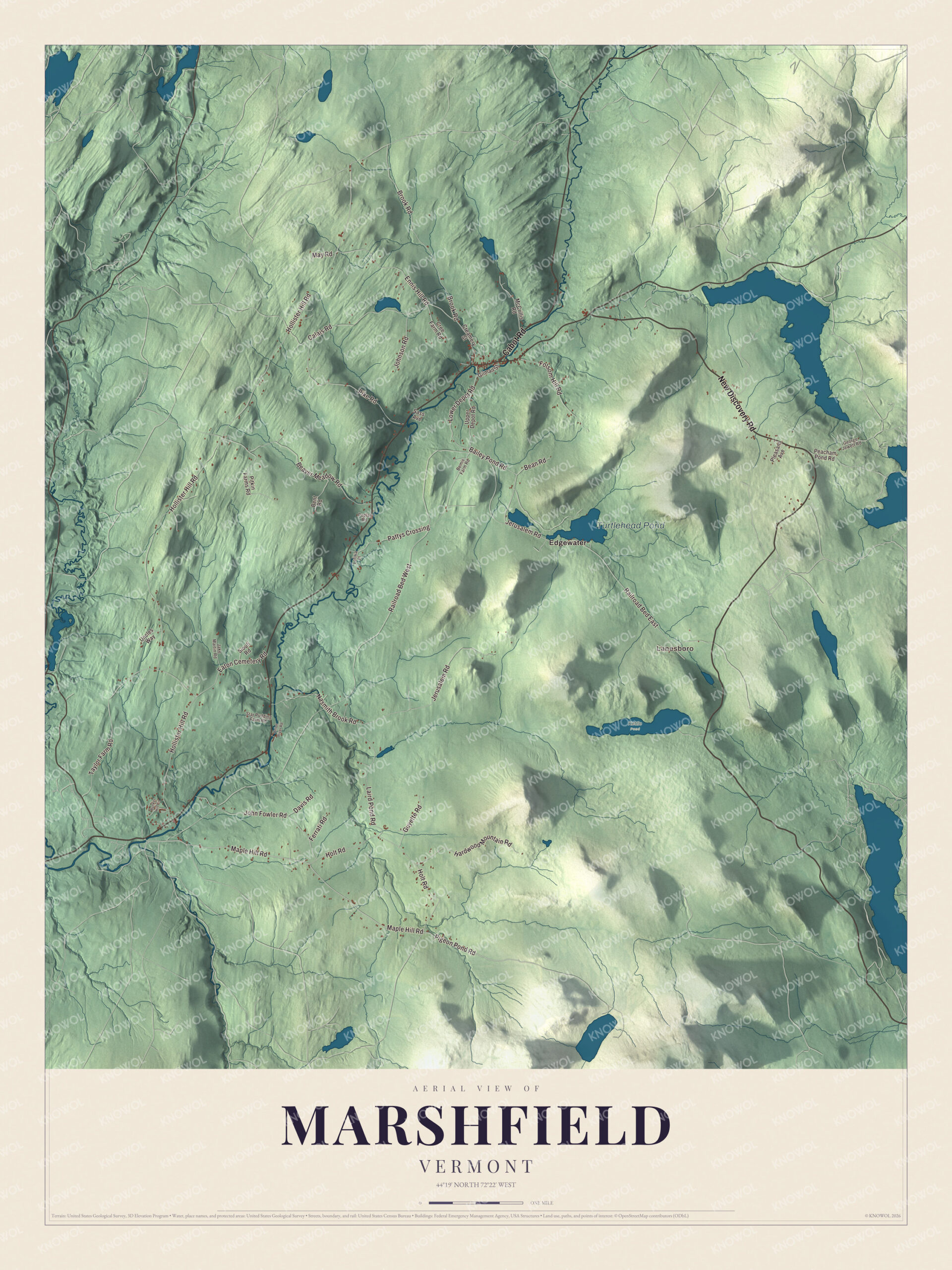 Protected watermarked complete map of Marshfield, Vermont