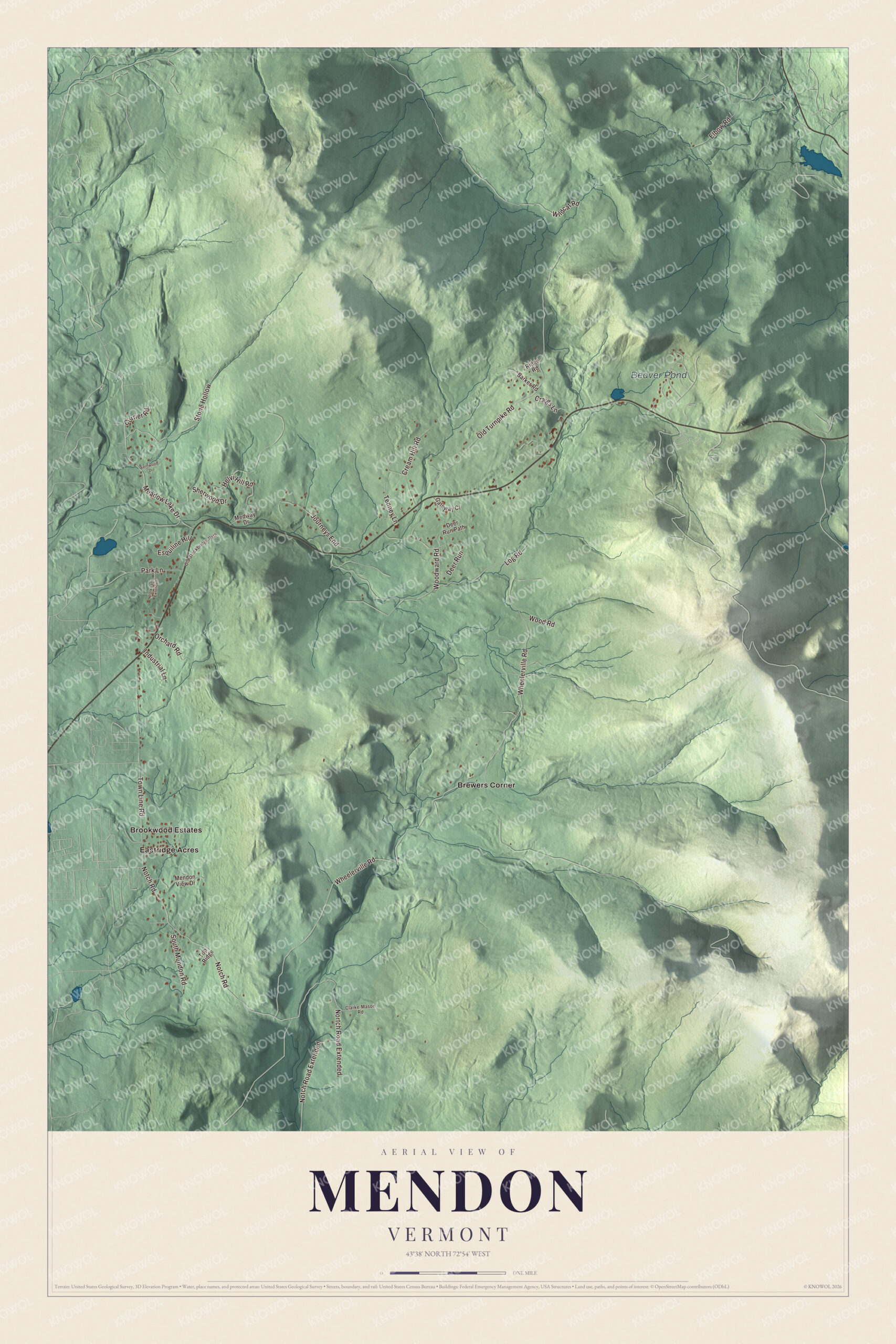 Protected watermarked complete map of Mendon, Vermont