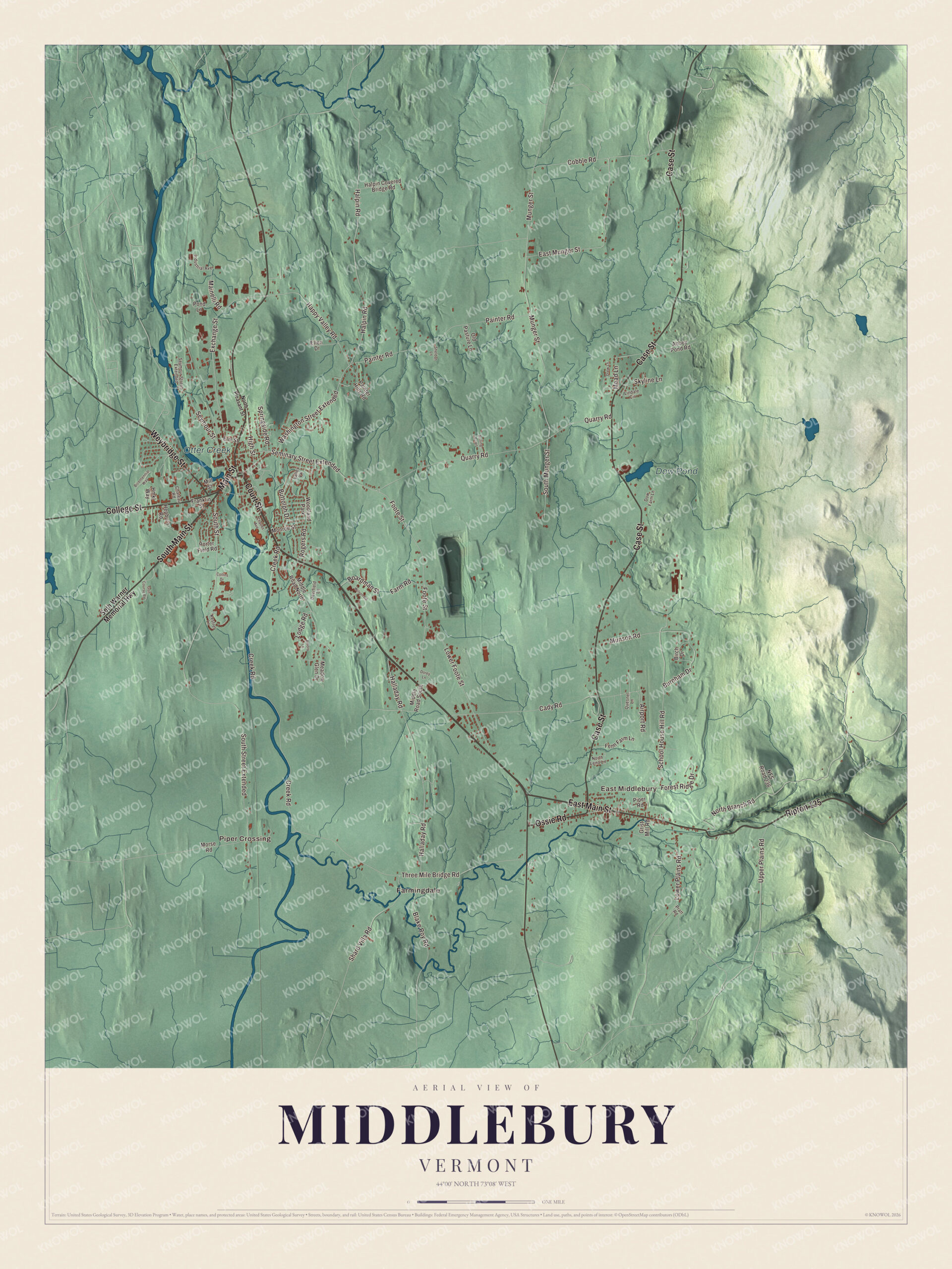 Protected watermarked complete map of Middlebury, Vermont