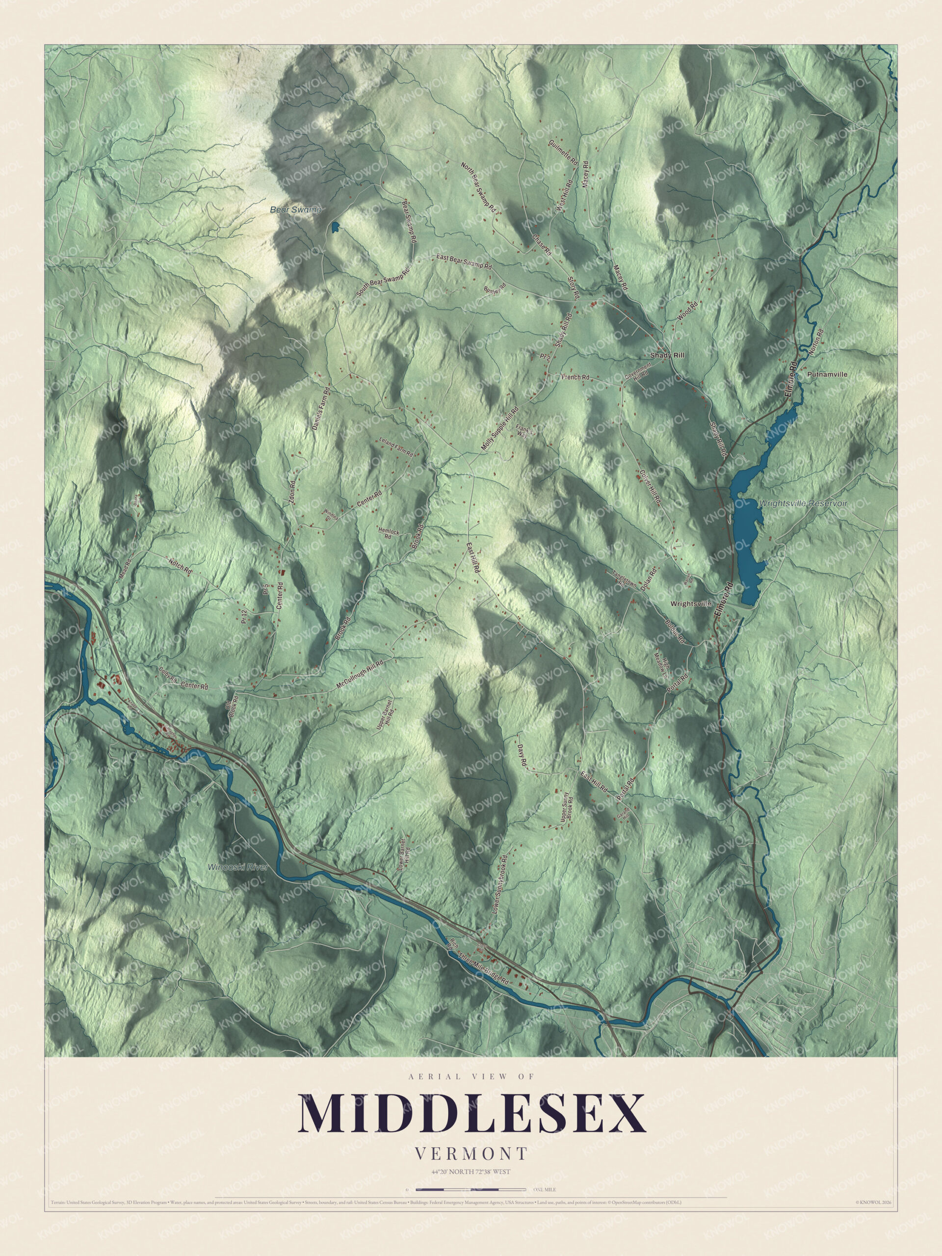 Protected watermarked complete map of Middlesex, Vermont