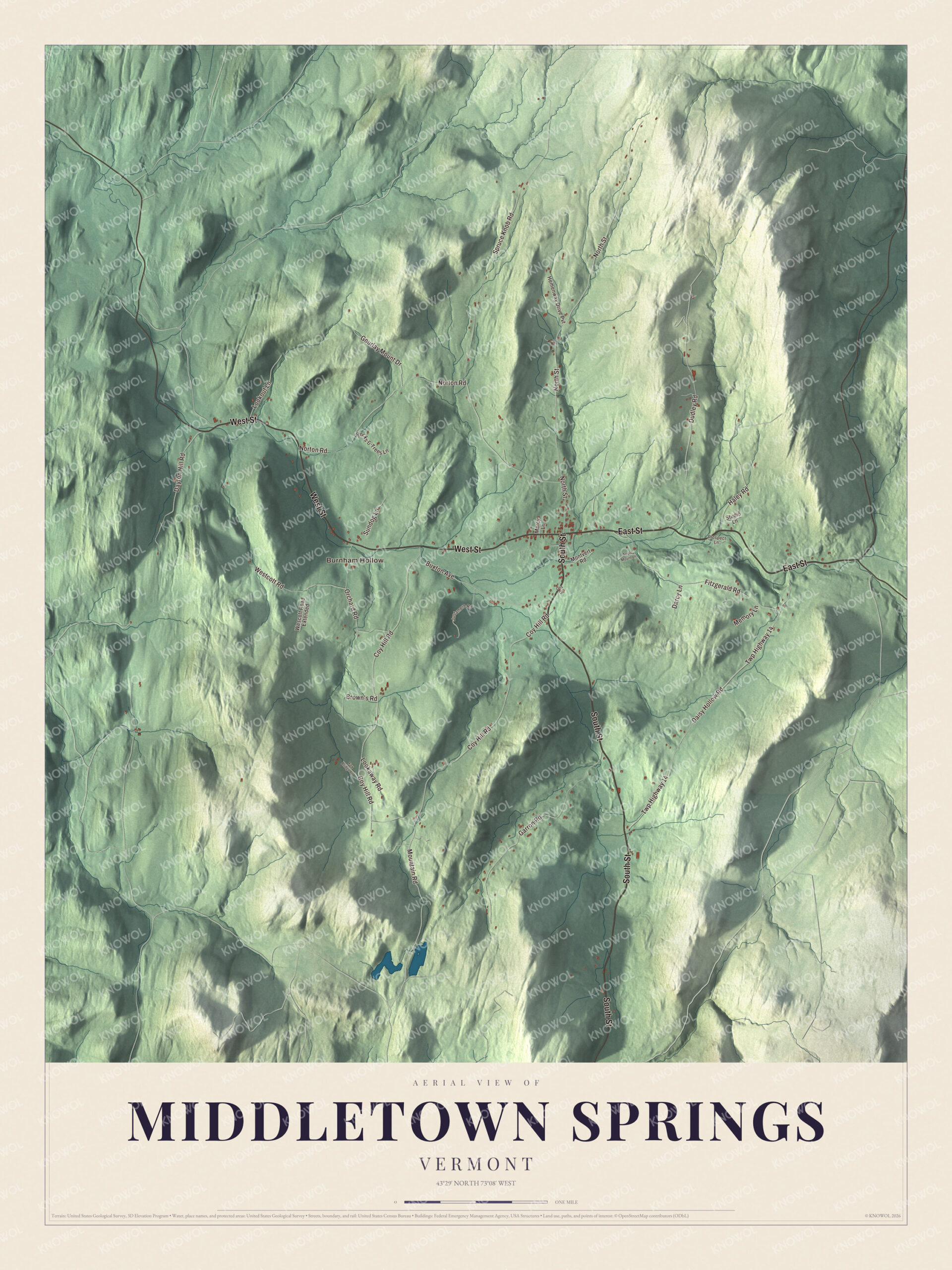 Protected watermarked complete map of Middletown Springs, Vermont