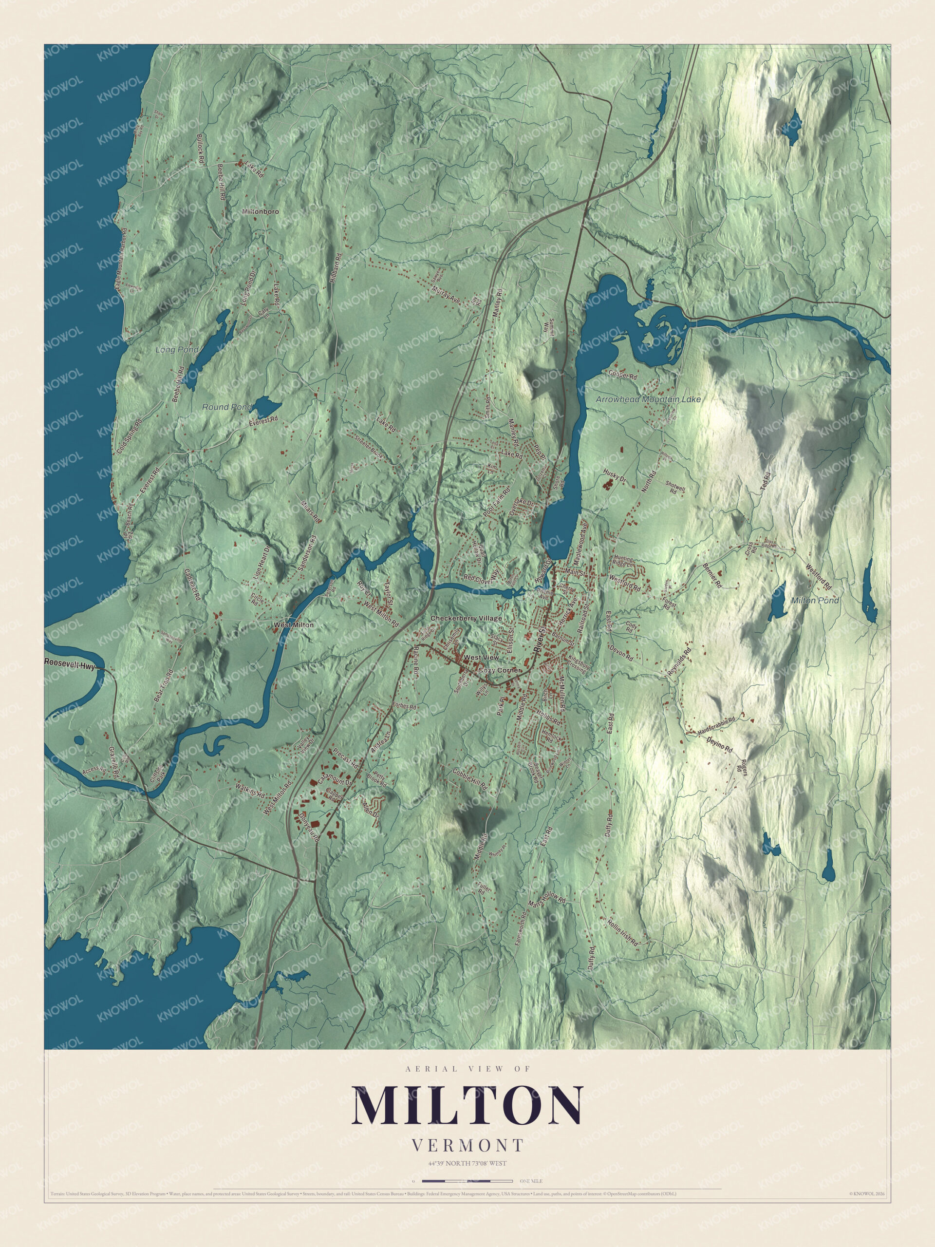 Protected watermarked complete map of Milton, Vermont