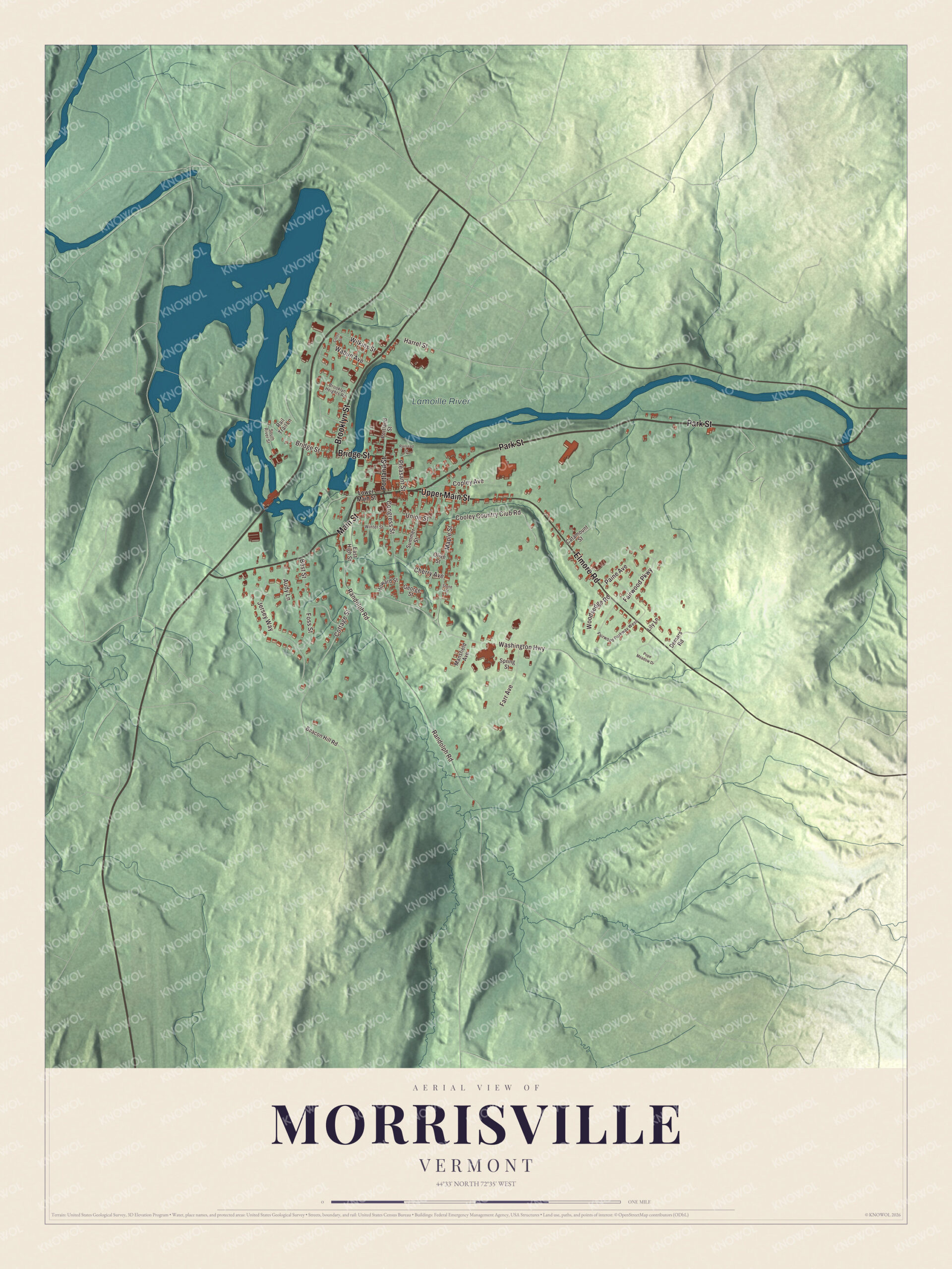 Protected watermarked complete map of Morrisville, Vermont