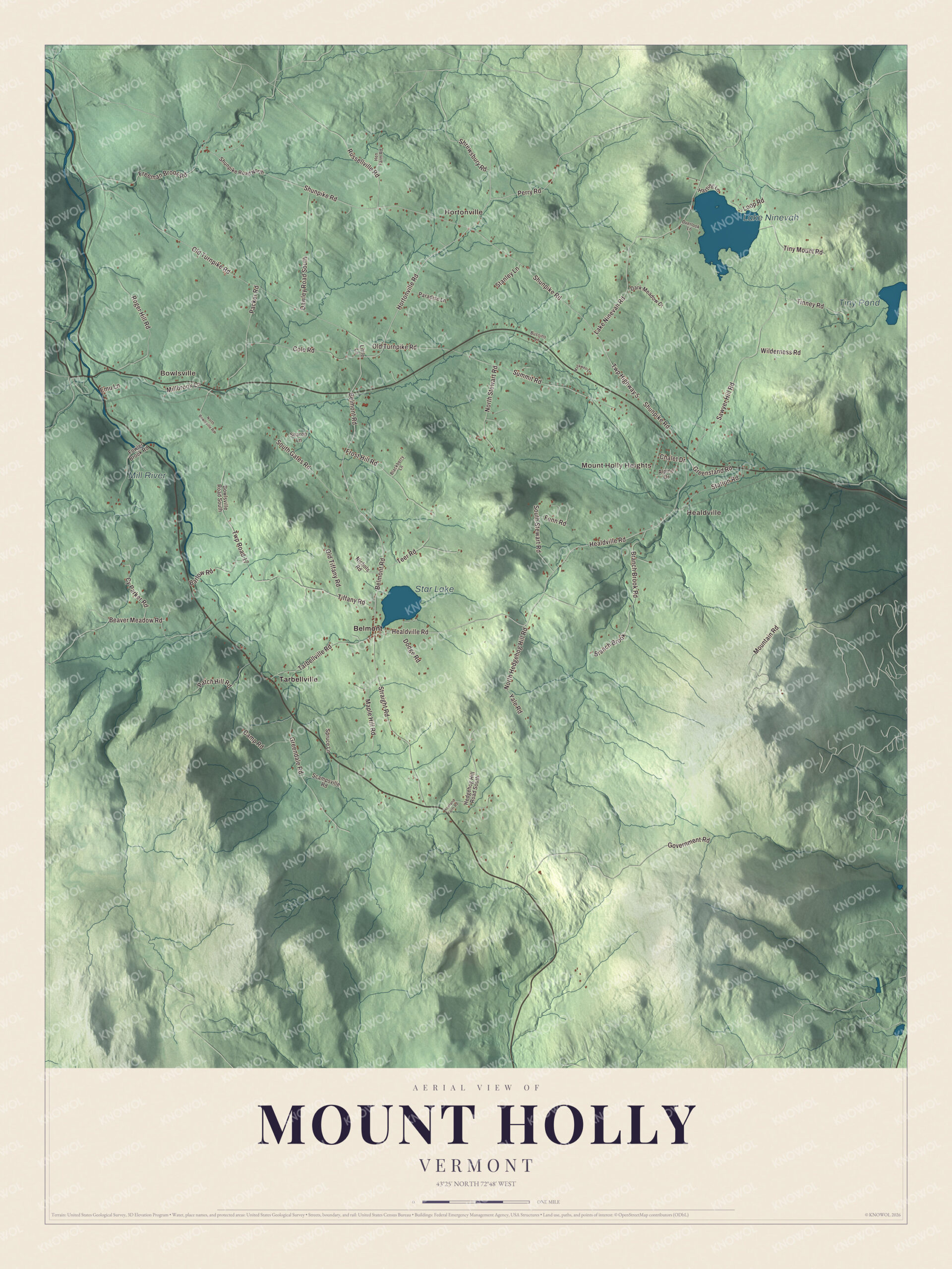 Protected watermarked complete map of Mount Holly, Vermont