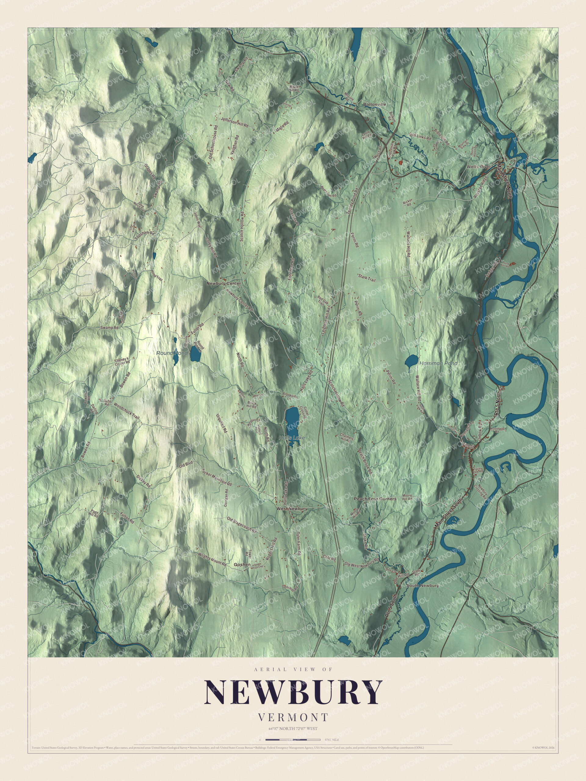 Protected watermarked complete map of Newbury, Vermont