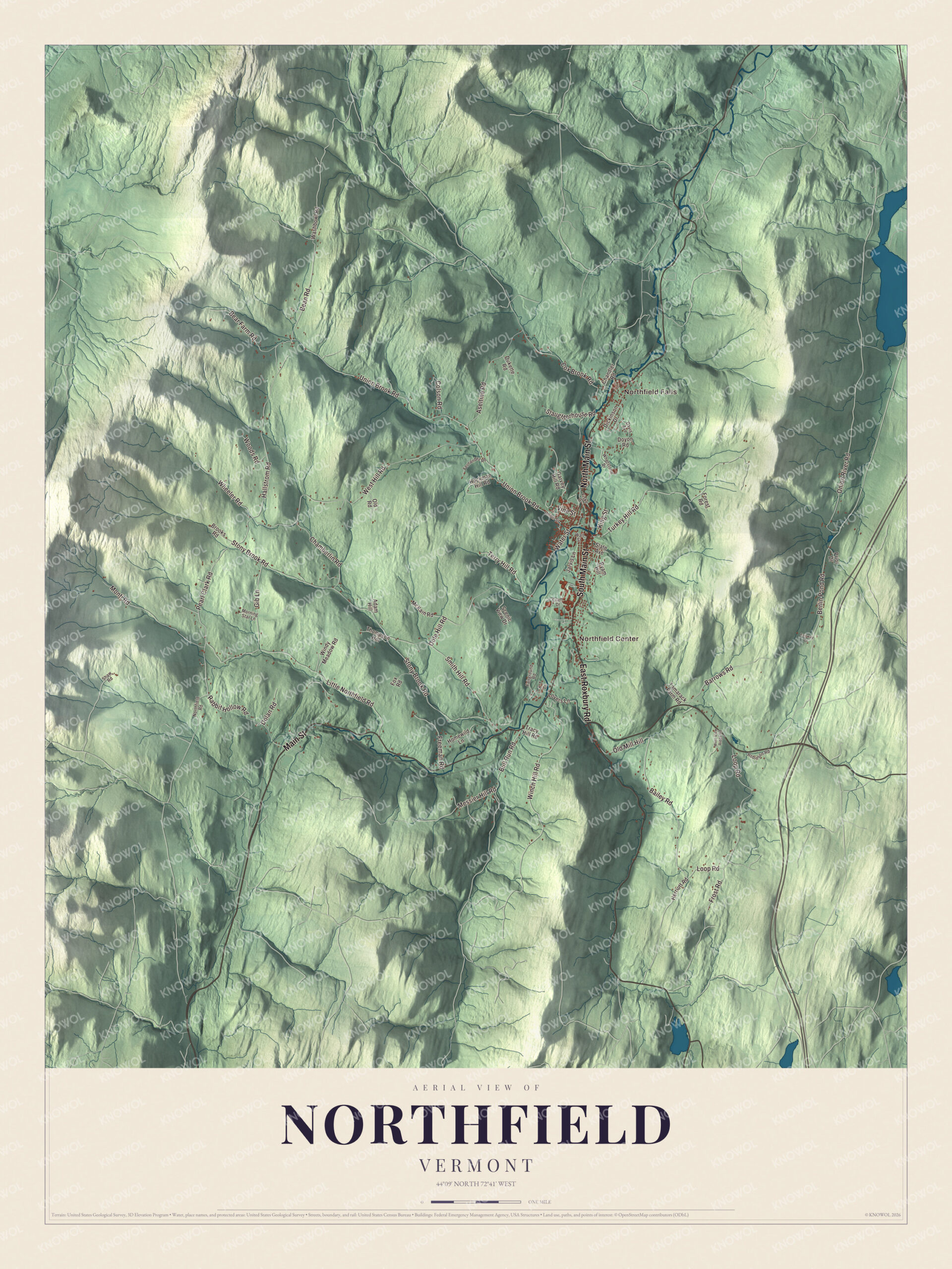 Protected watermarked complete map of Northfield, Vermont