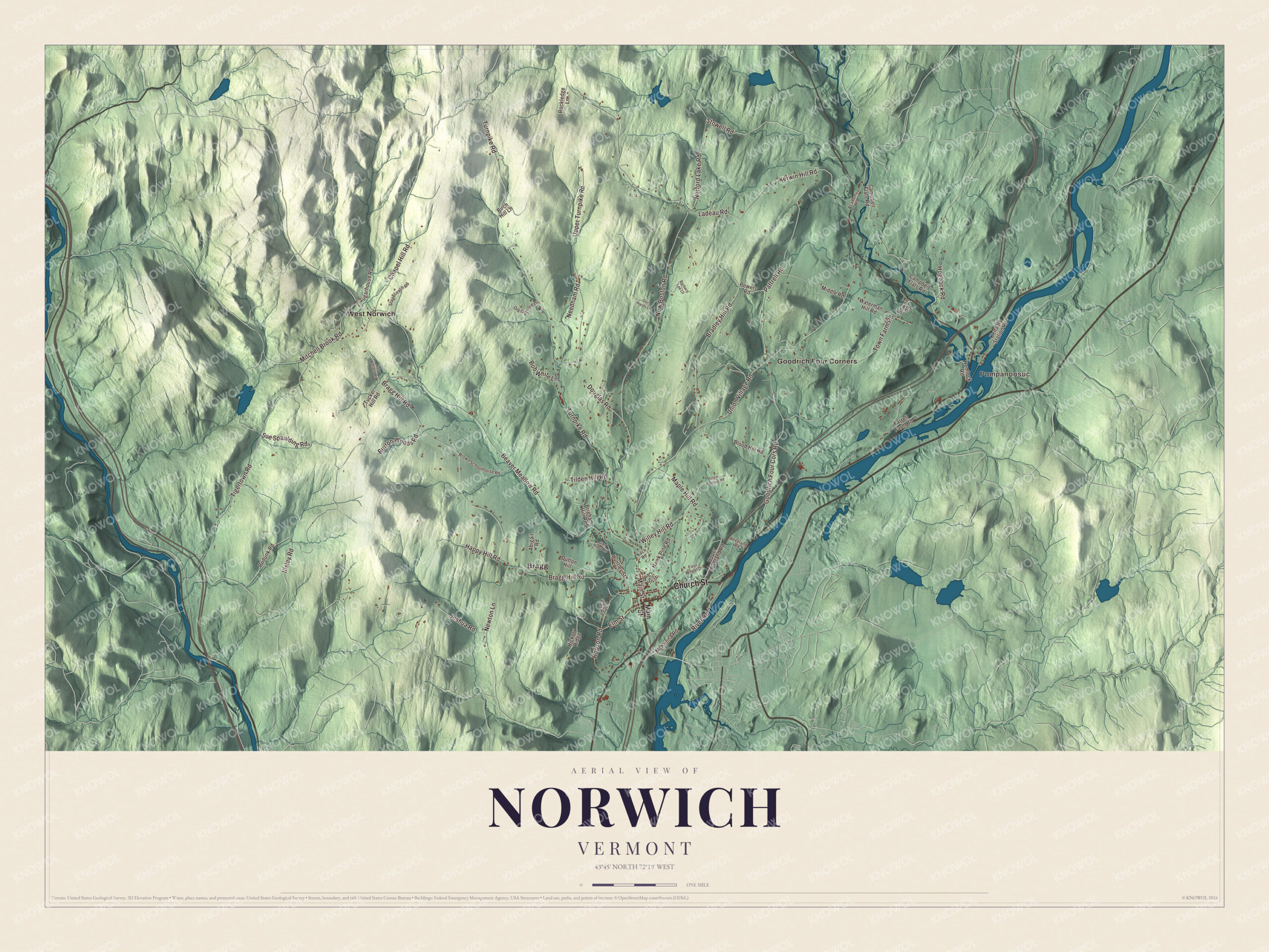 Protected watermarked complete map of Norwich, Vermont