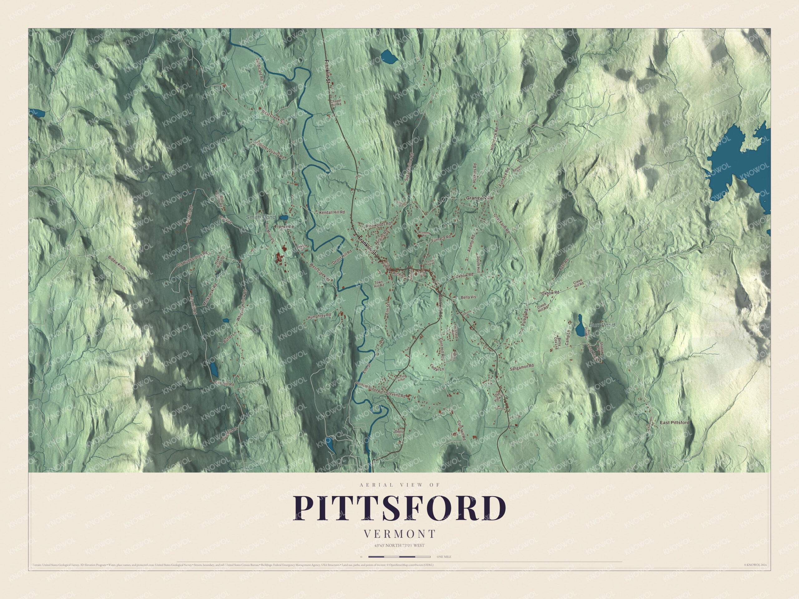 Protected watermarked complete map of Pittsford, Vermont