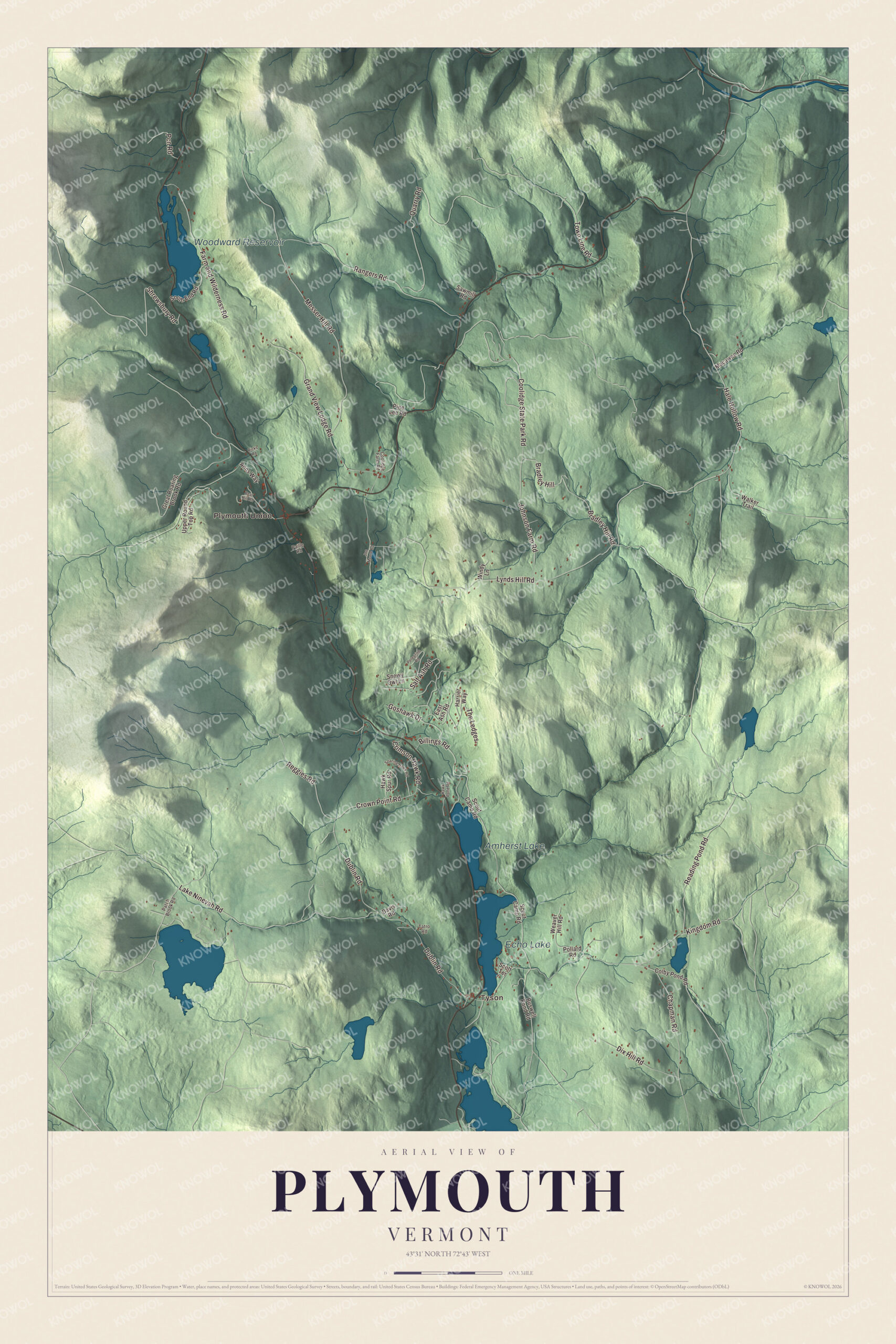 Protected watermarked complete map of Plymouth, Vermont