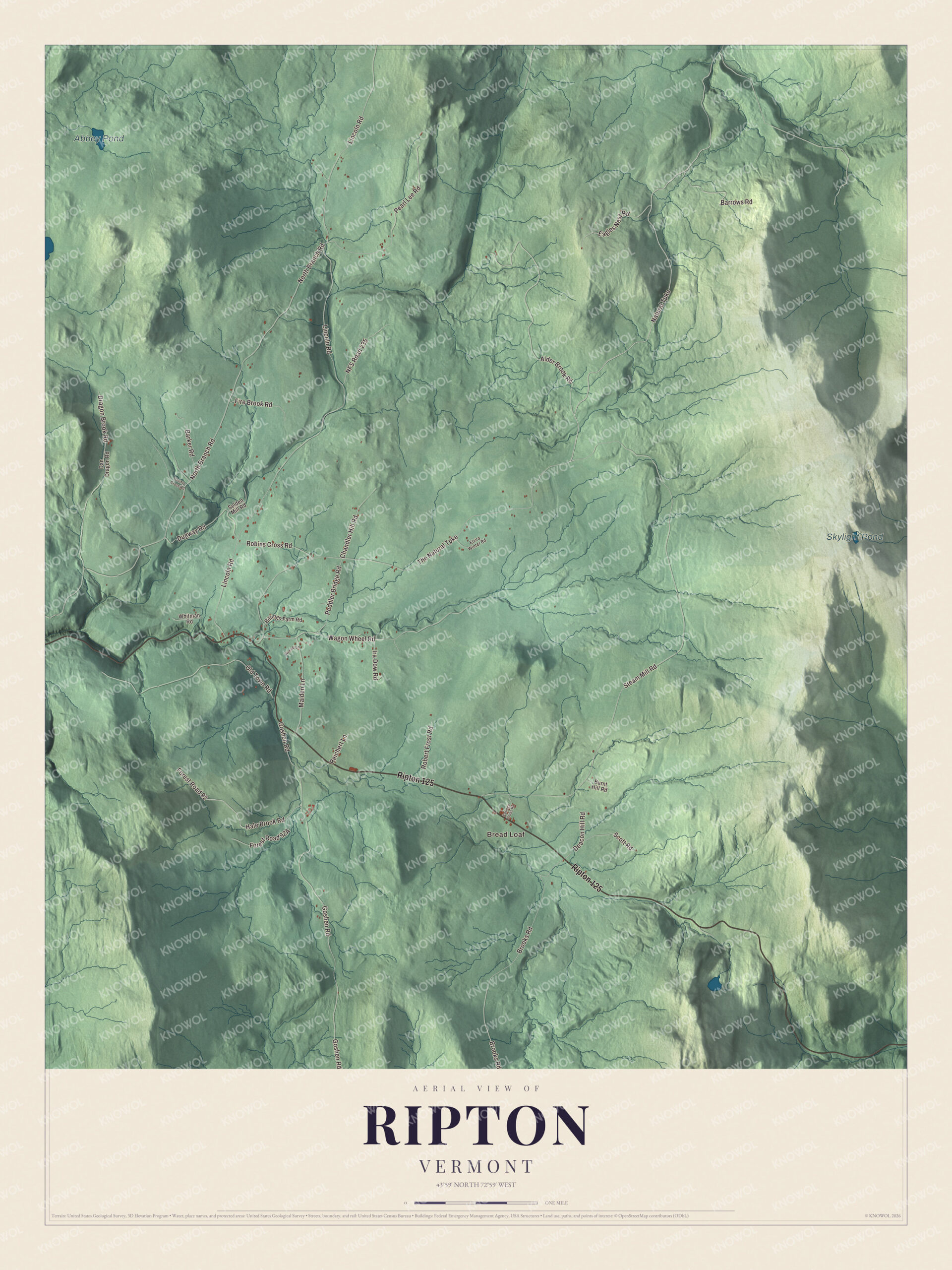 Protected watermarked complete map of Ripton, Vermont