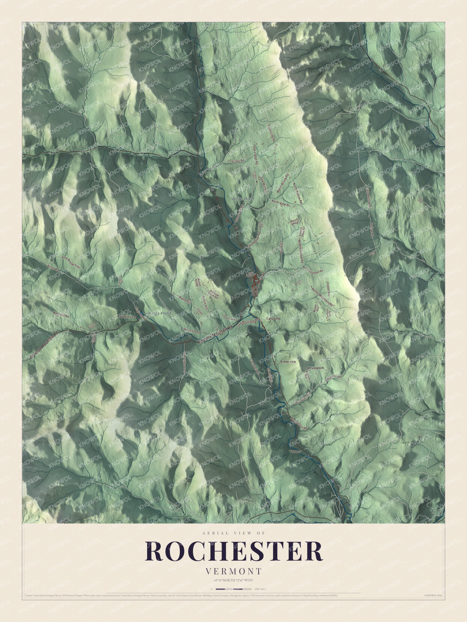 Protected watermarked complete map of Rochester, Vermont