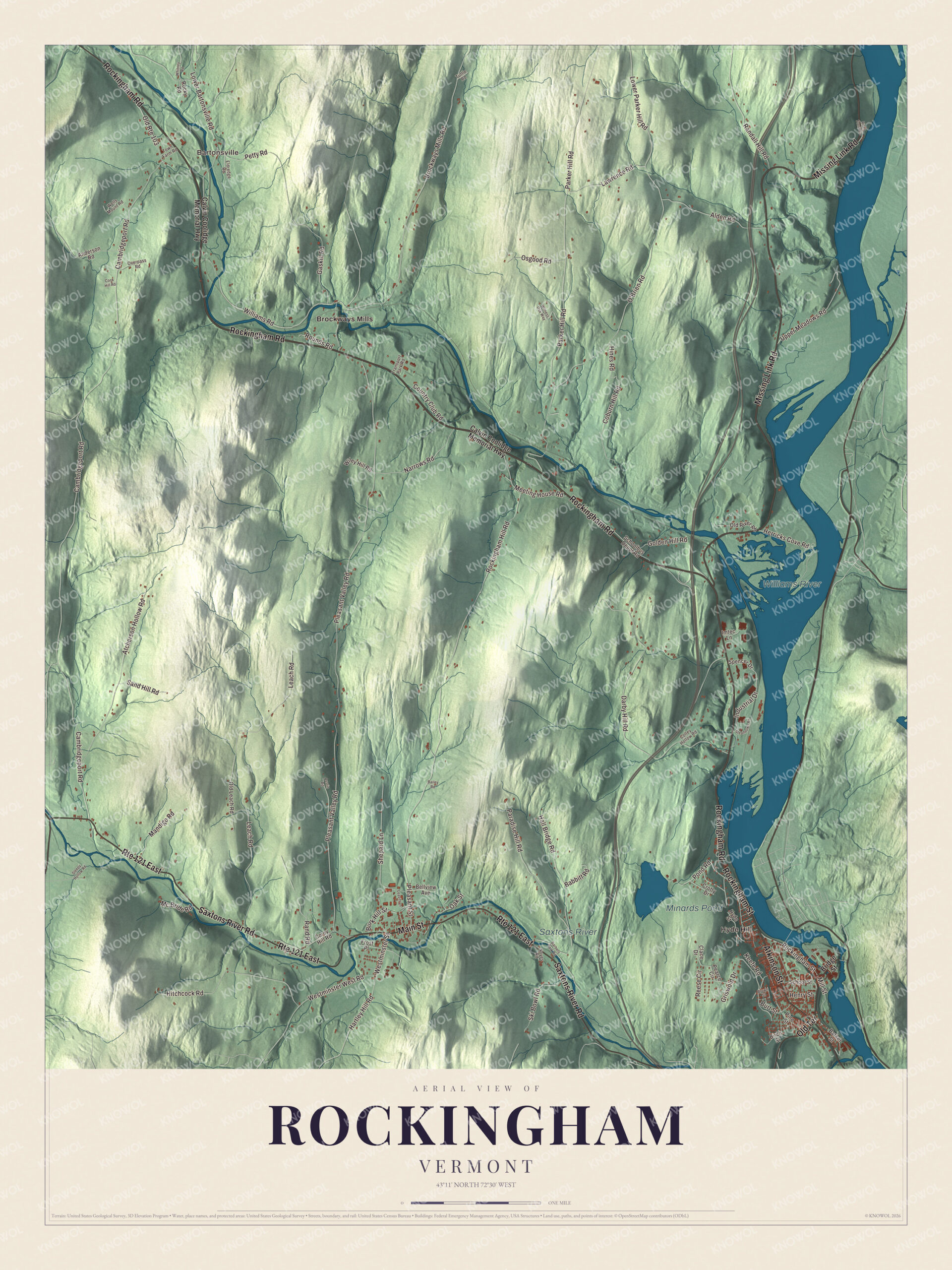Protected watermarked complete map of Rockingham, Vermont