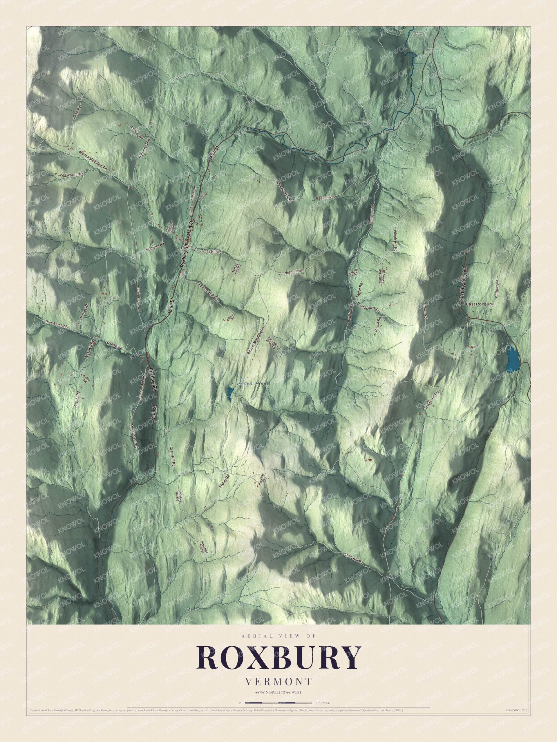 Protected watermarked complete map of Roxbury, Vermont