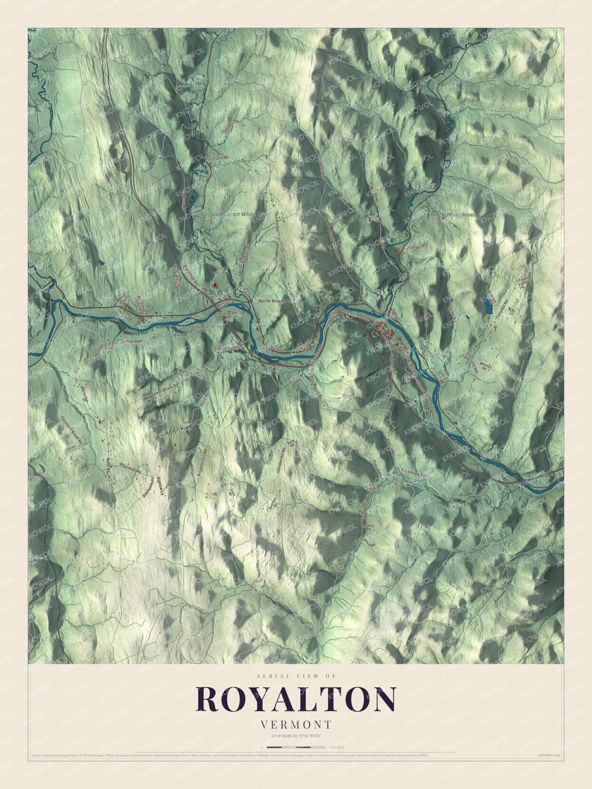 Protected watermarked complete map of Royalton, Vermont