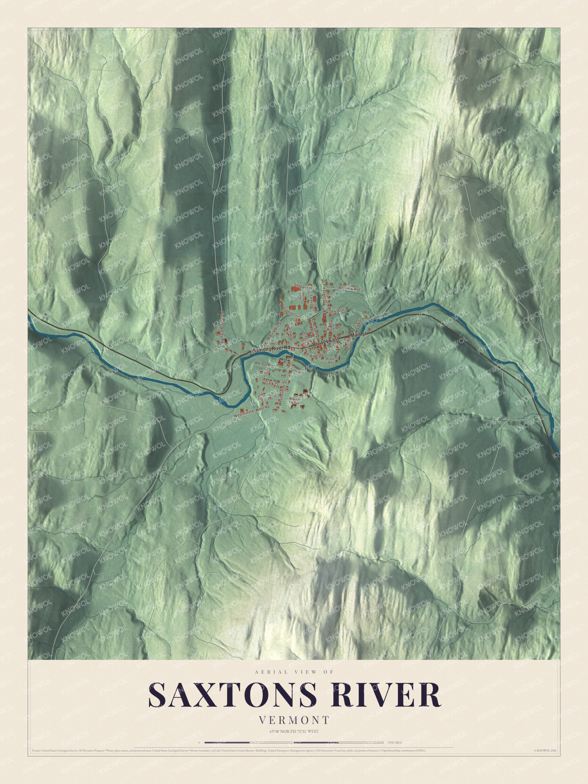 Protected watermarked complete map of Saxtons River, Vermont