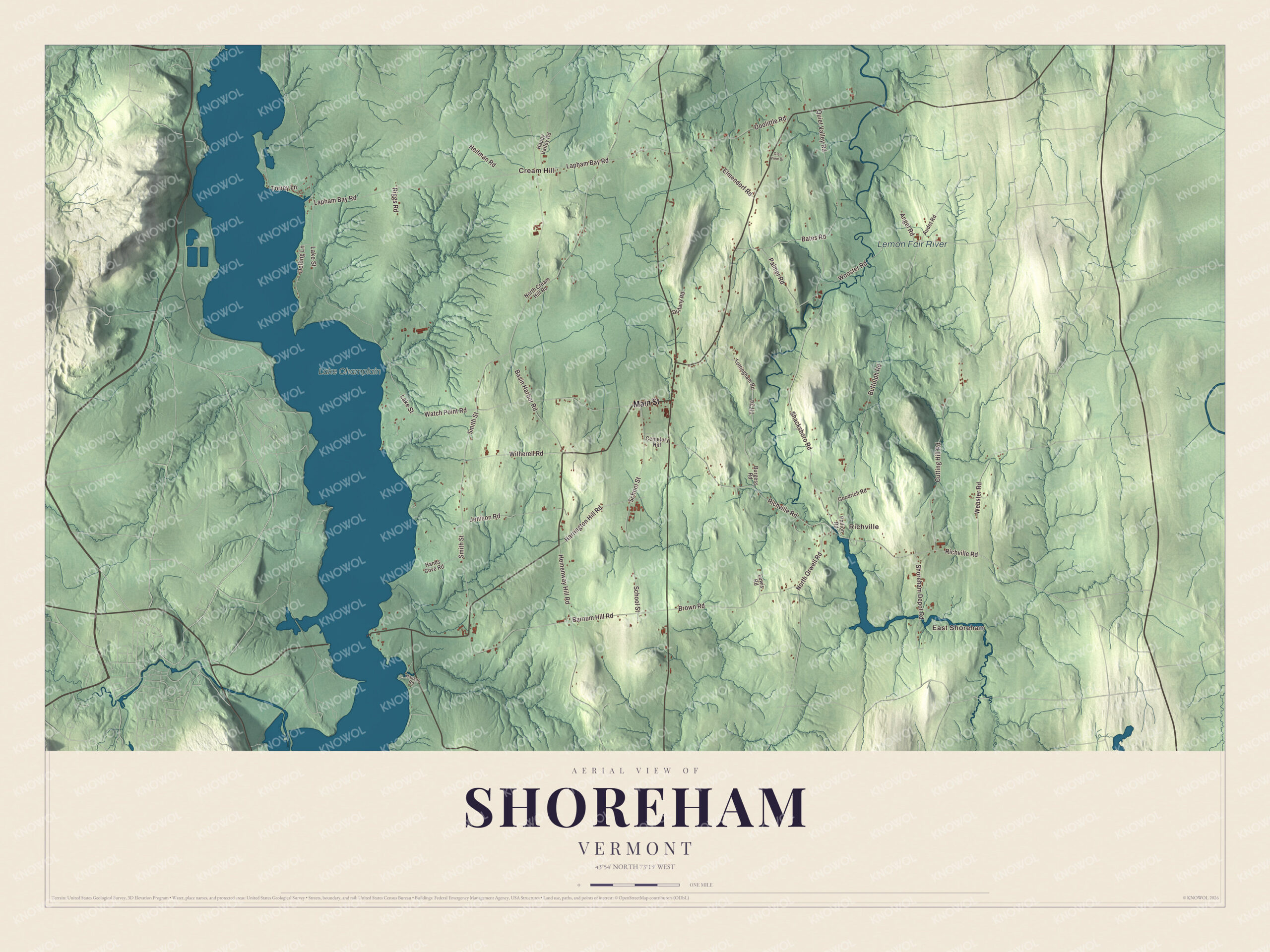Protected watermarked complete map of Shoreham, Vermont