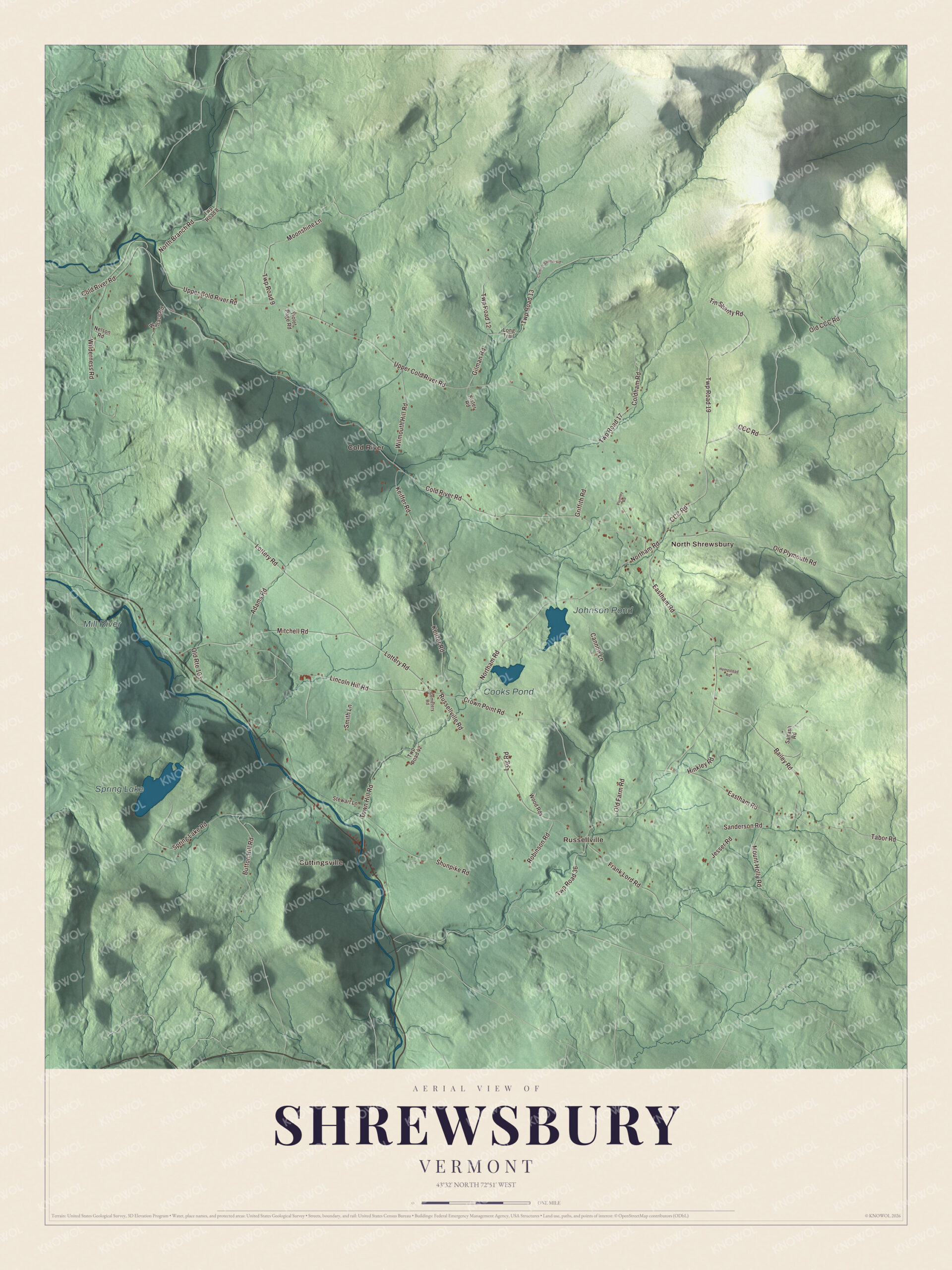 Protected watermarked complete map of Shrewsbury, Vermont