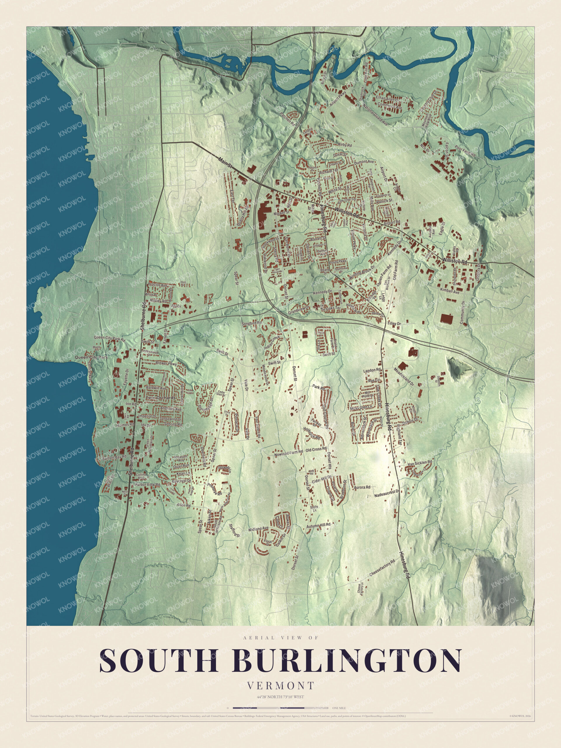 Protected watermarked complete map of South Burlington, Vermont