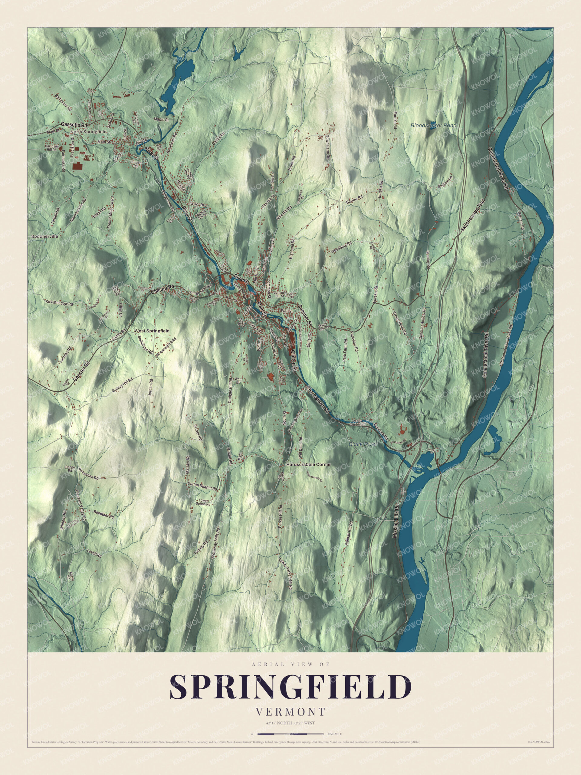 Protected watermarked complete map of Springfield, Vermont