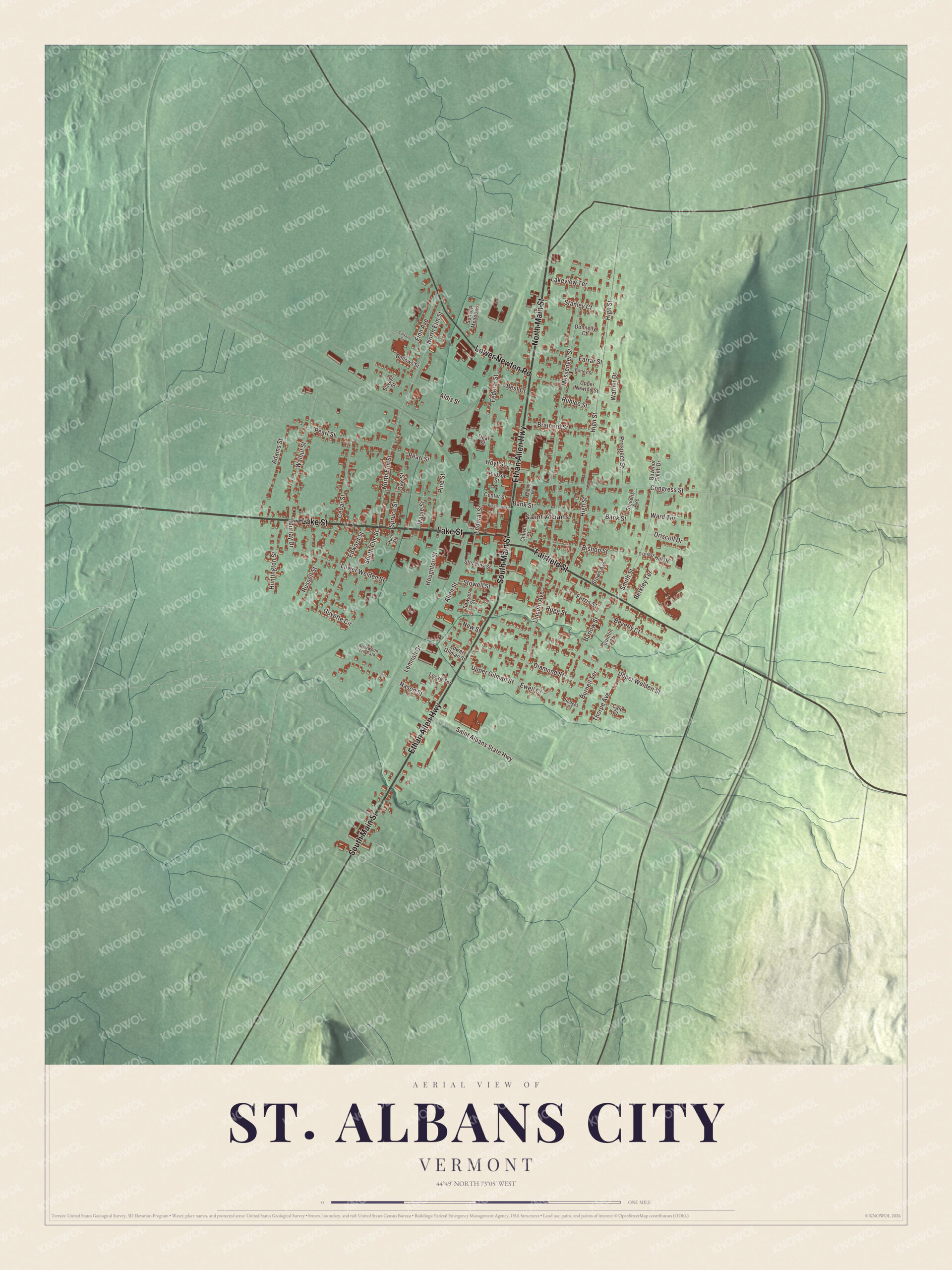 Protected watermarked complete map of St. Albans City, Vermont