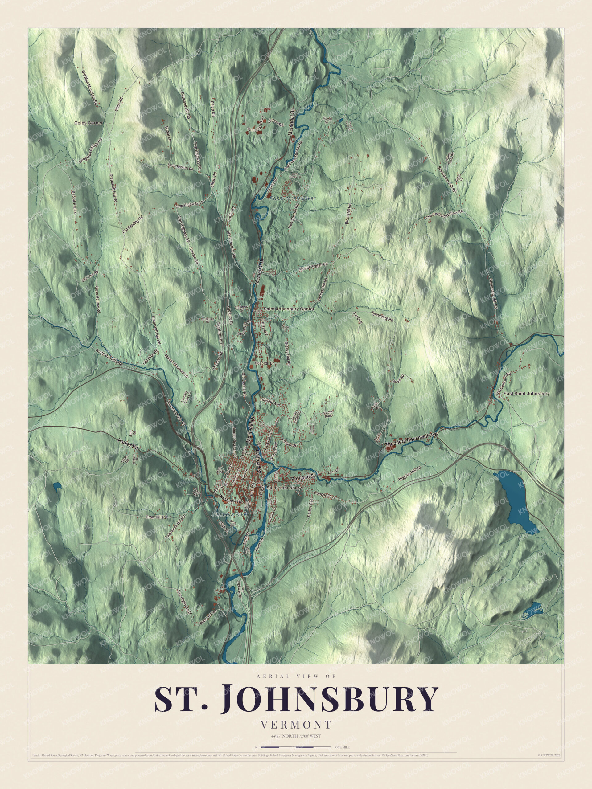Protected watermarked complete map of St. Johnsbury, Vermont