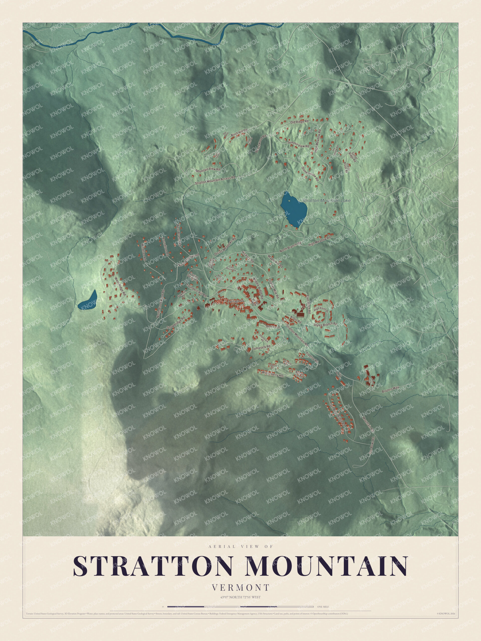 Protected watermarked complete map of Stratton Mountain, Vermont