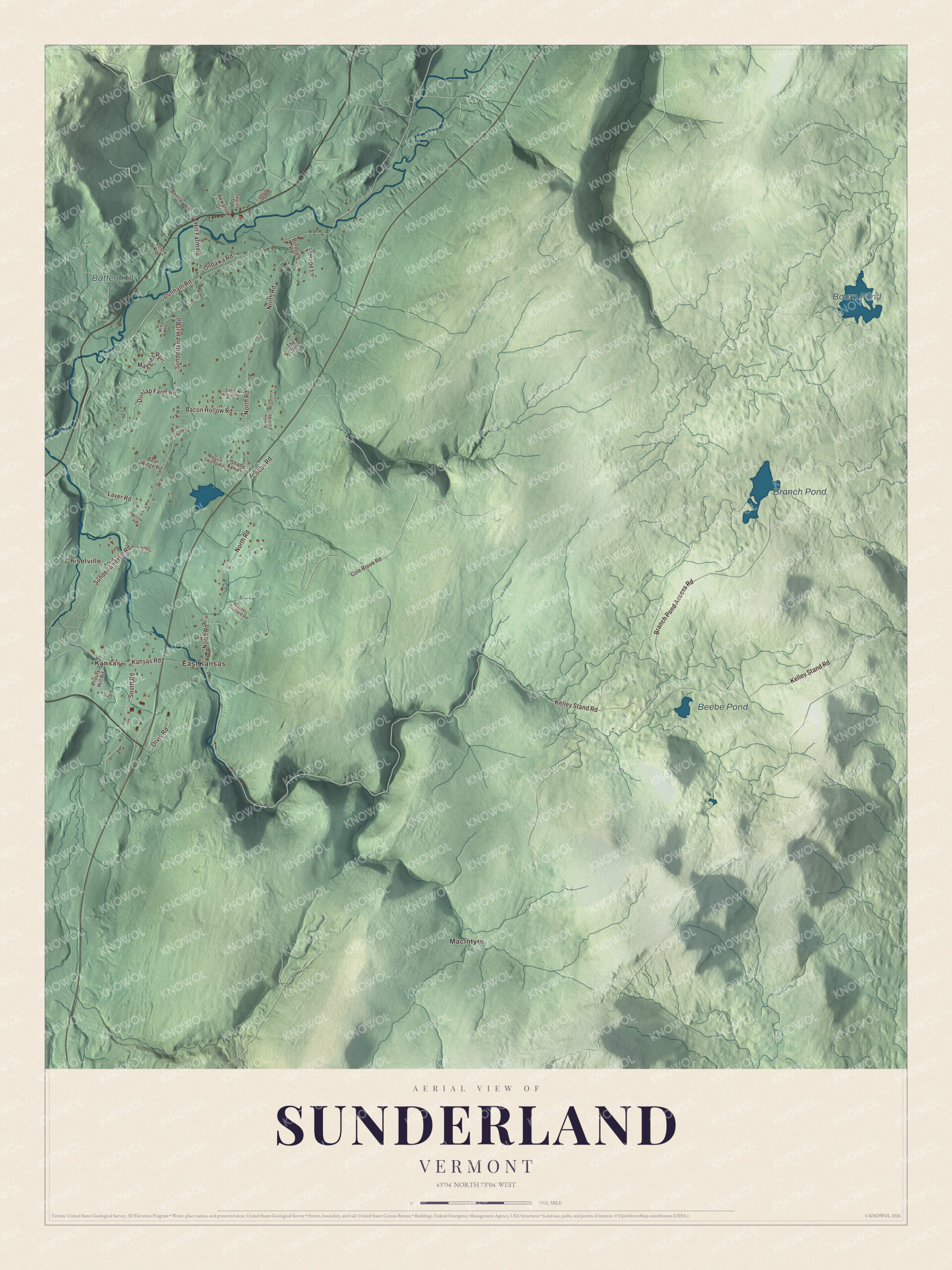 Protected watermarked complete map of Sunderland, Vermont