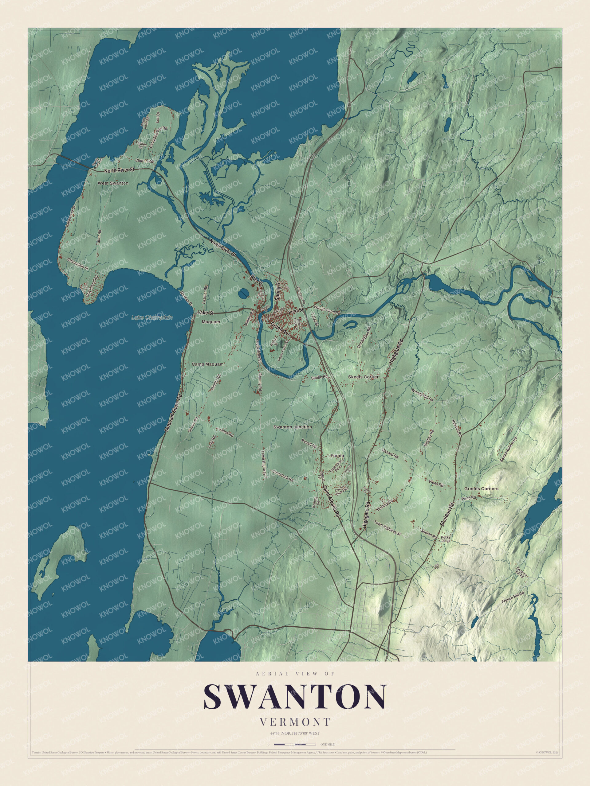 Protected watermarked complete map of Swanton, Vermont