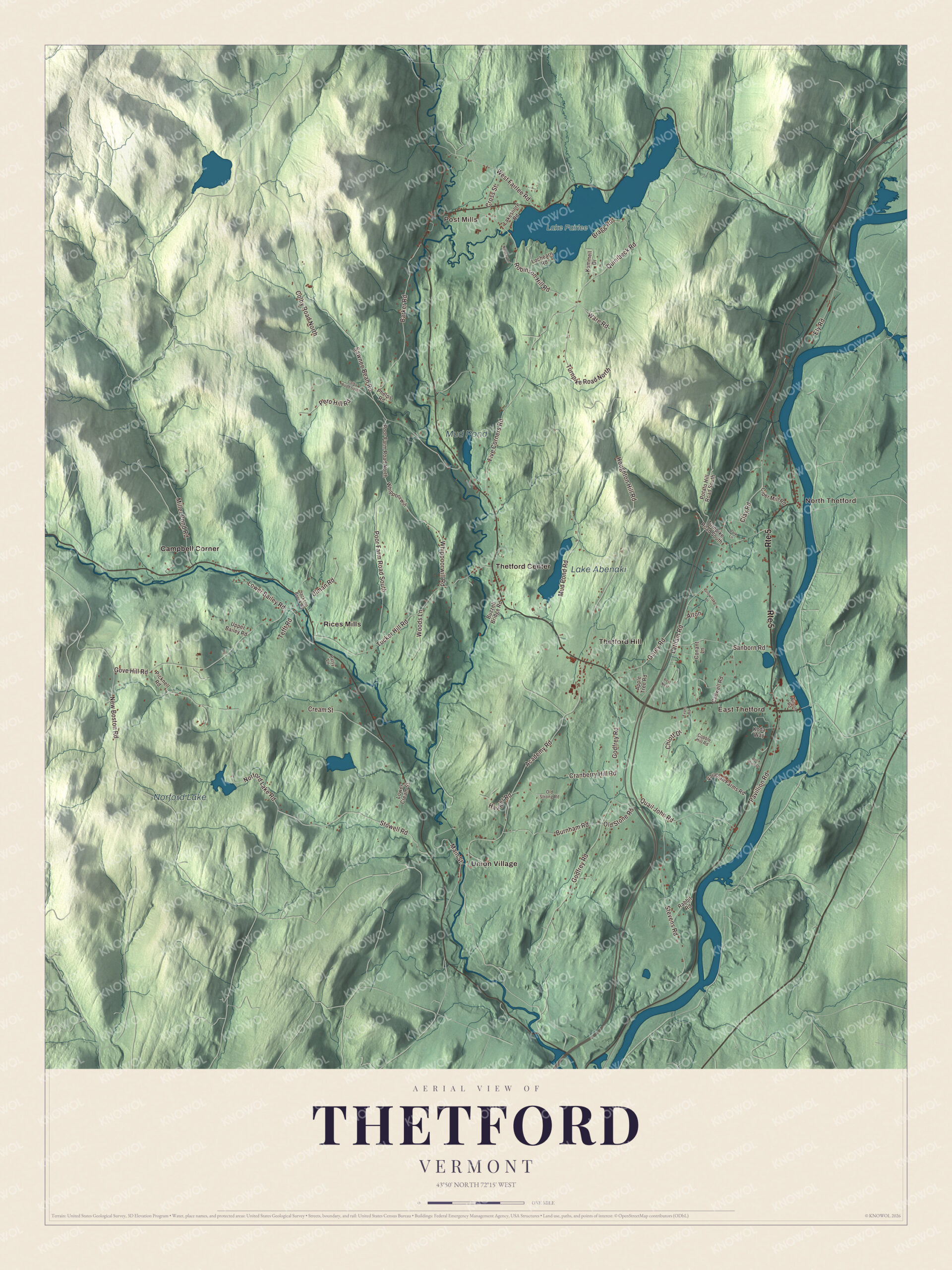 Protected watermarked complete map of Thetford, Vermont