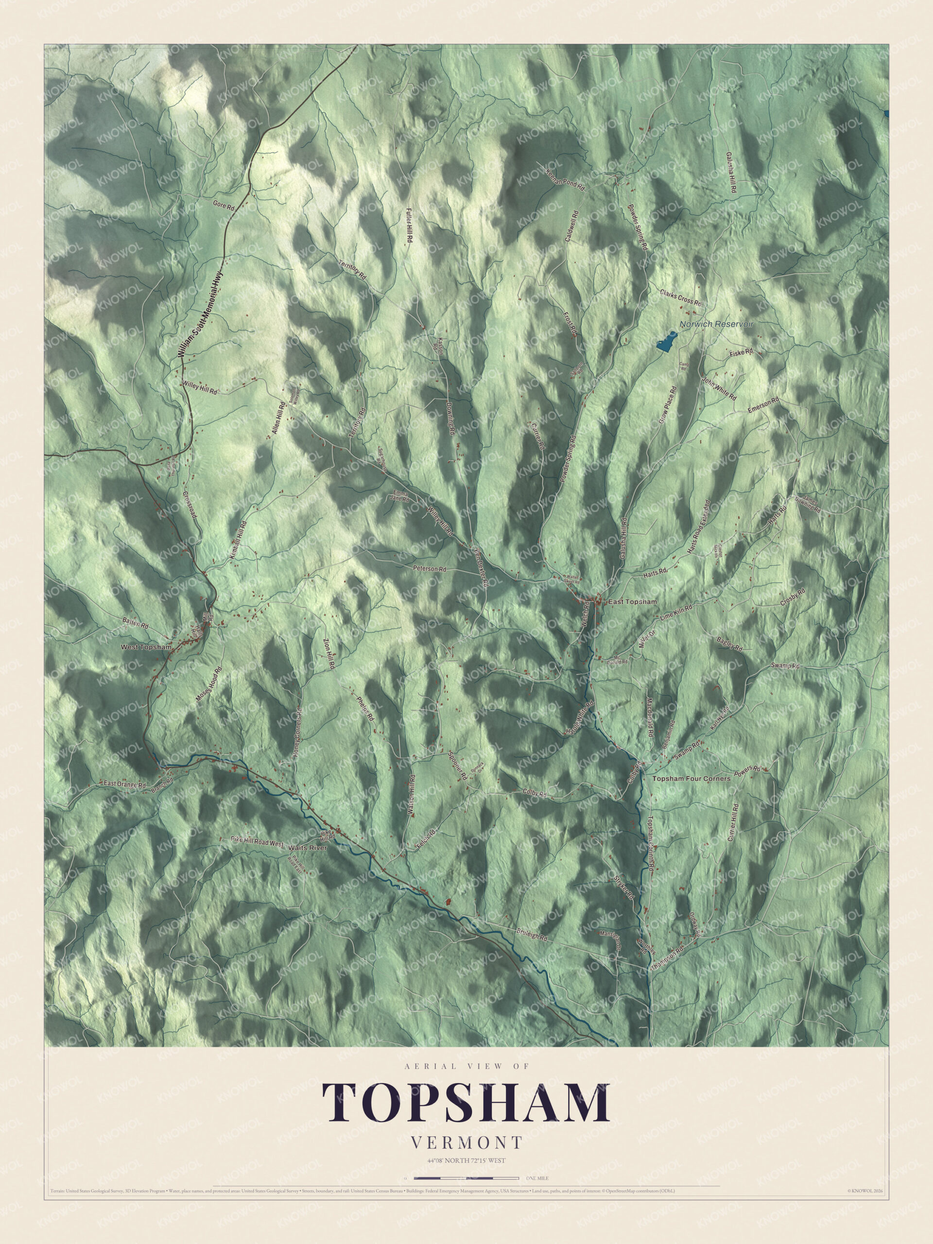 Protected watermarked complete map of Topsham, Vermont