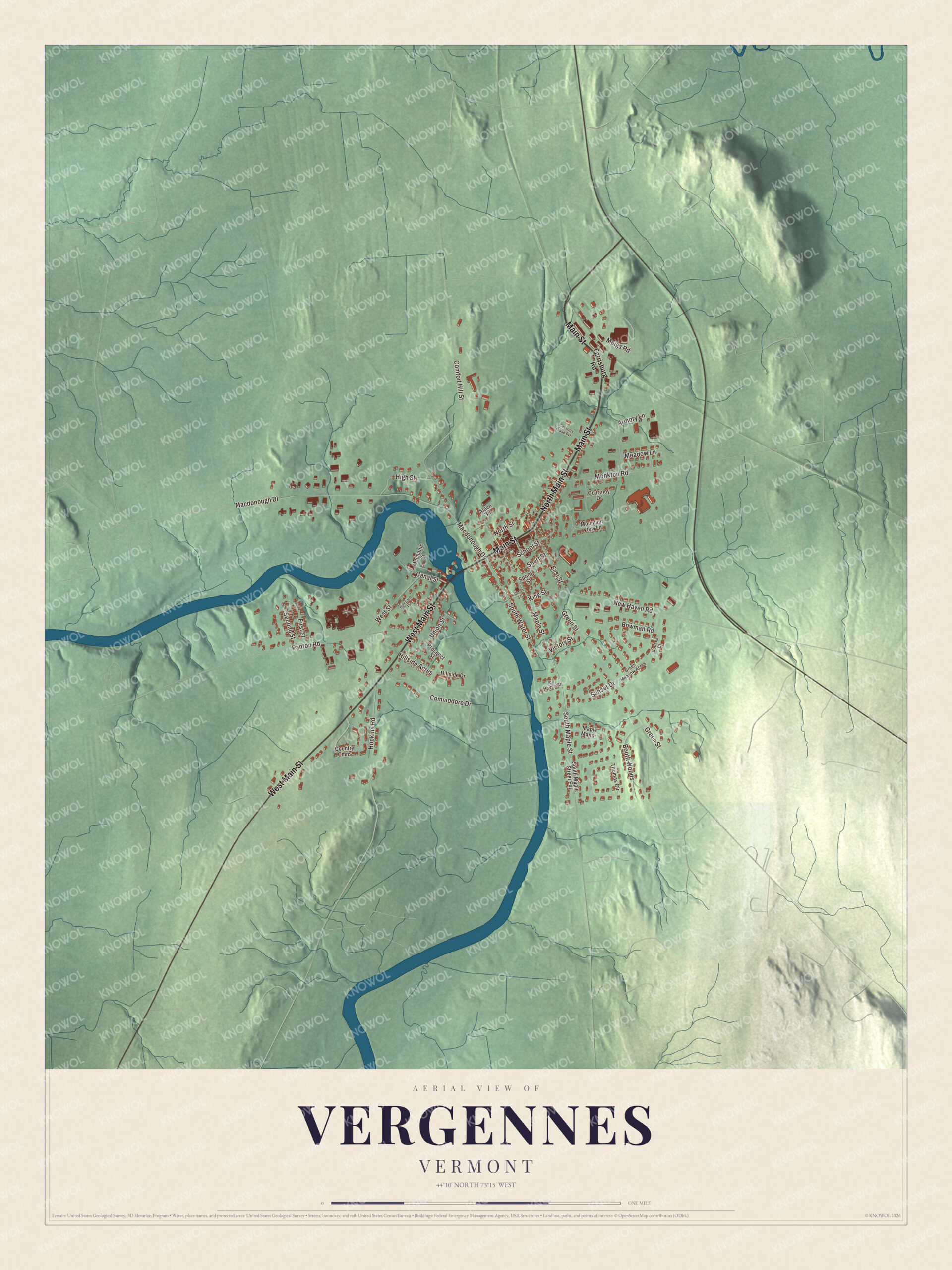 Protected watermarked complete map of Vergennes, Vermont