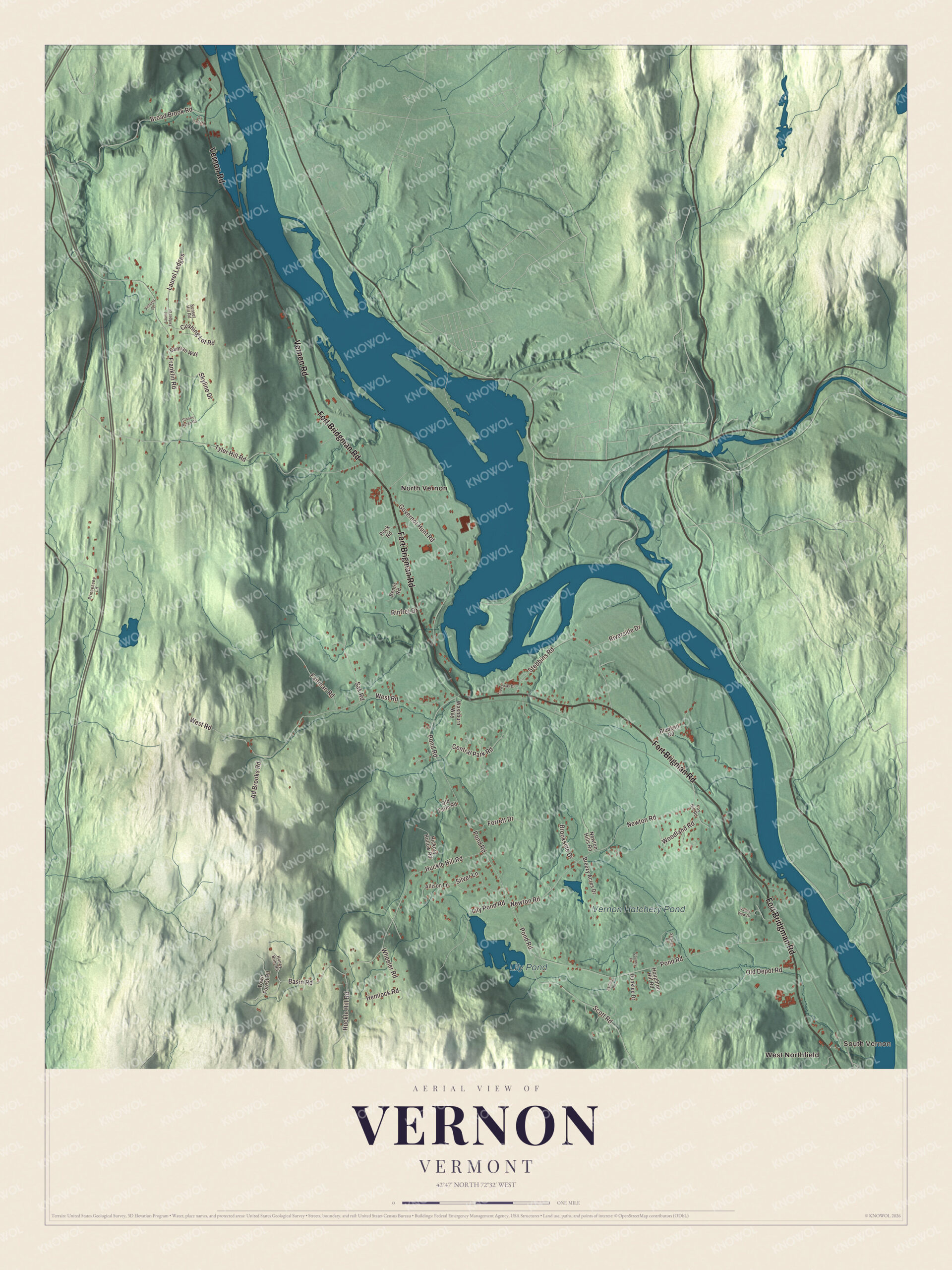 Protected watermarked complete map of Vernon, Vermont