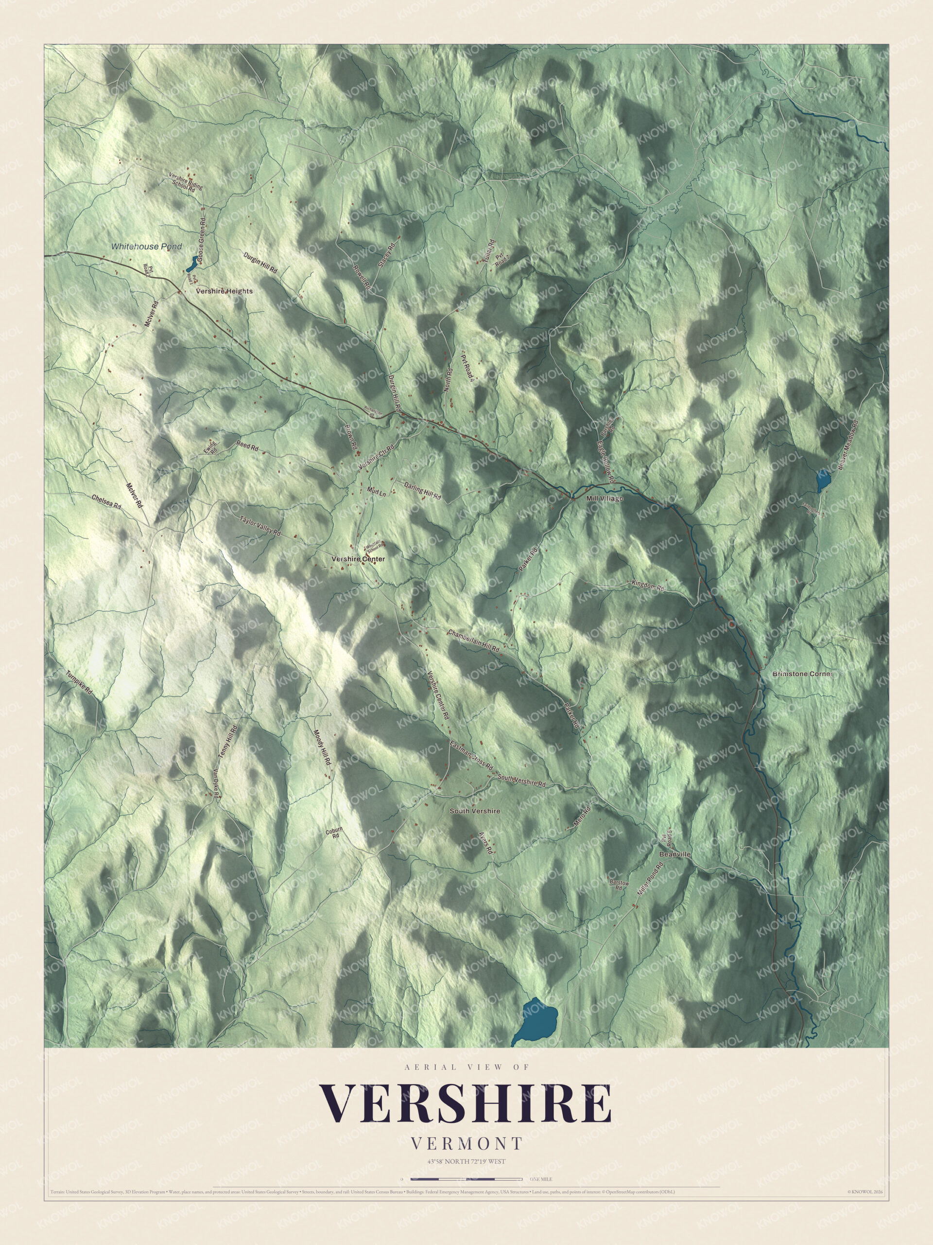 Protected watermarked complete map of Vershire, Vermont